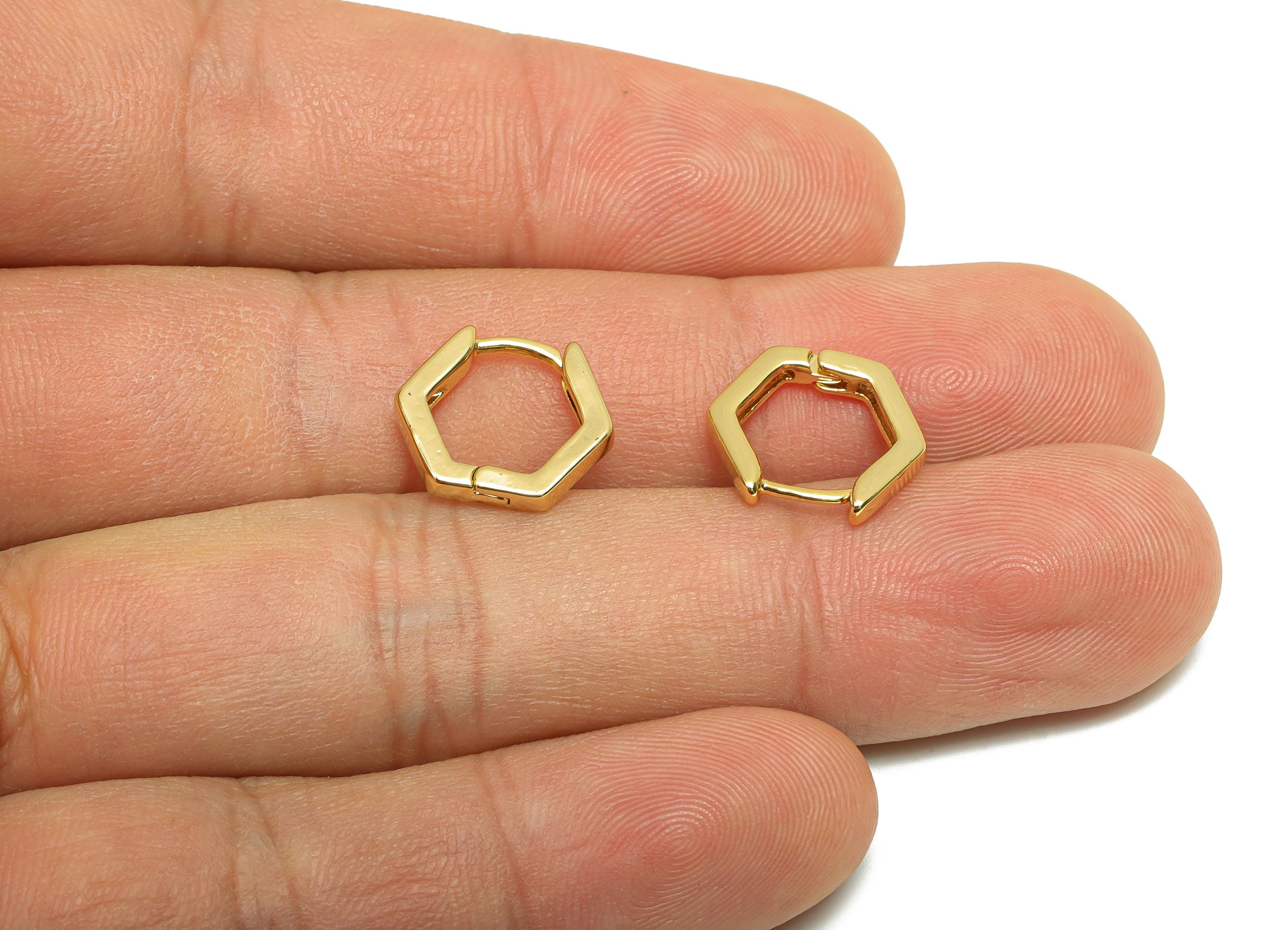 Brass Hexagon Hoop Earring - Minimalist Gift For Her - Brass Gold Jewelry Huggie  Earring - 18K Real Gold Plating - 9.96x10.37x2mm - RGP8290 - DOMEDBAZAAR