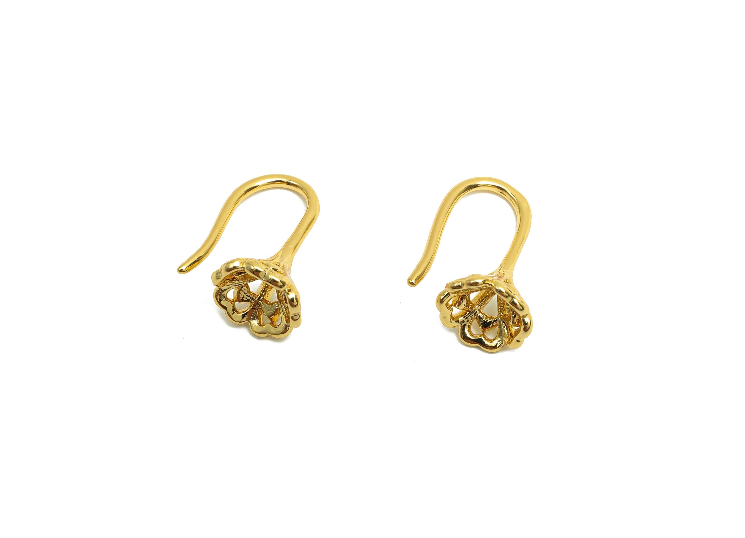 Brass Flower Earring Wire - For Lady&#39;s Mini Earring Hook - Textured Flower Earring Hoop Wire - 18K Real Gold Plating - 10x5x0.82mm - RGP8319 - DOMEDBAZAAR