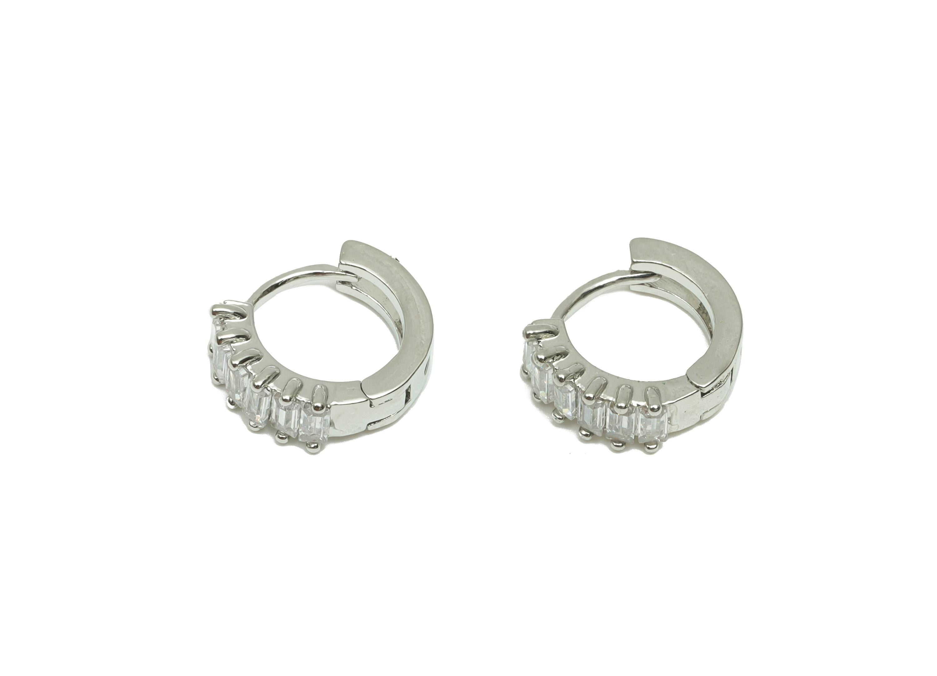 Zircon Round Huggie Earring - For lady&#39;s Earring - Brass for Party Hoop Earring - 18K Real White Gold Plated - 10.41x11.37x2.76mm - RGP8243 - DOMEDBAZAAR