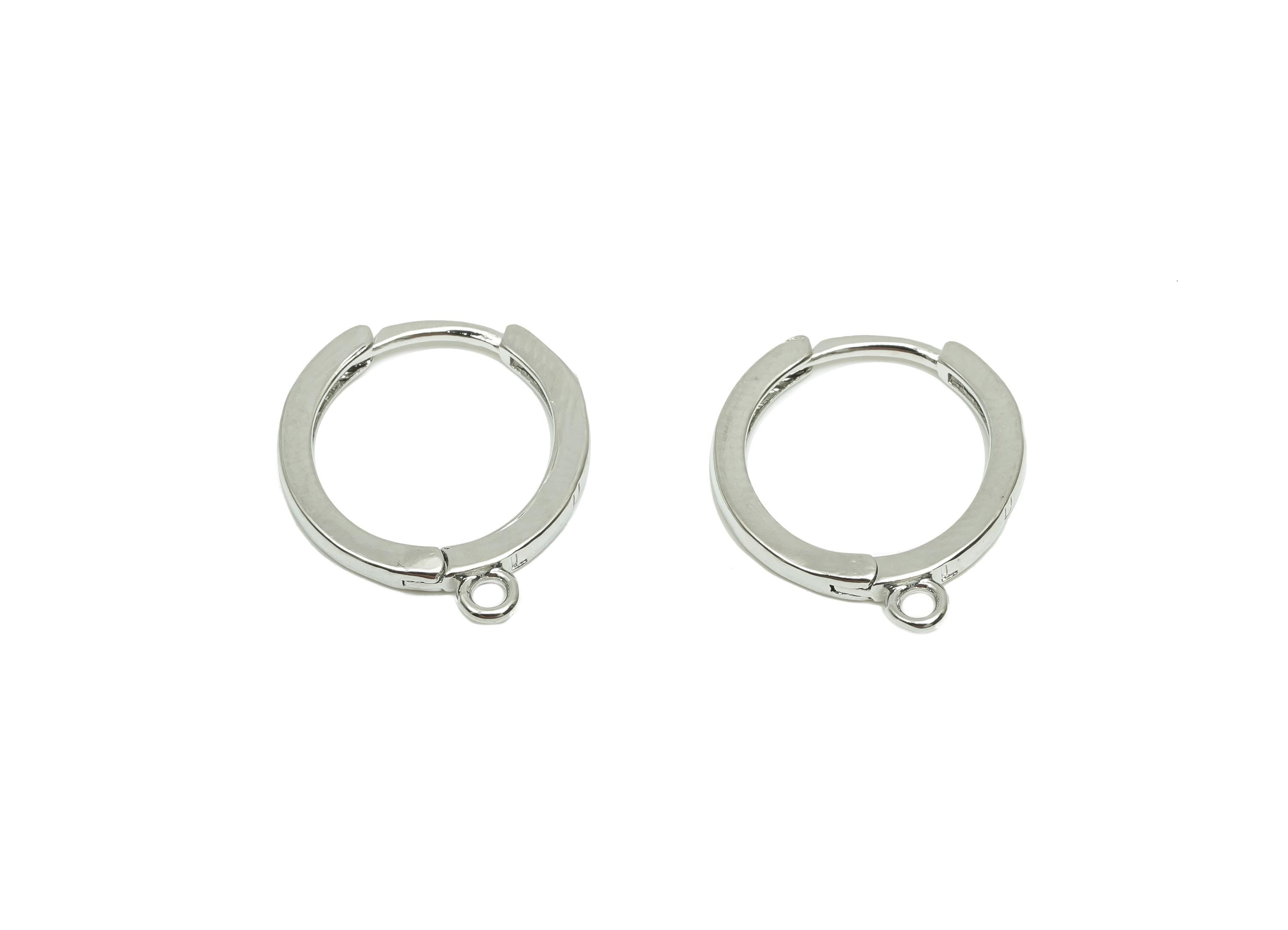 Round Minimalist Earring - For Girl&#39;s Huggie Earring - Brass Daily Wear Hoop Earring - 18K Real White Gold Plated-16.68x14.09x1.45mm-RGP8246 - DOMEDBAZAAR