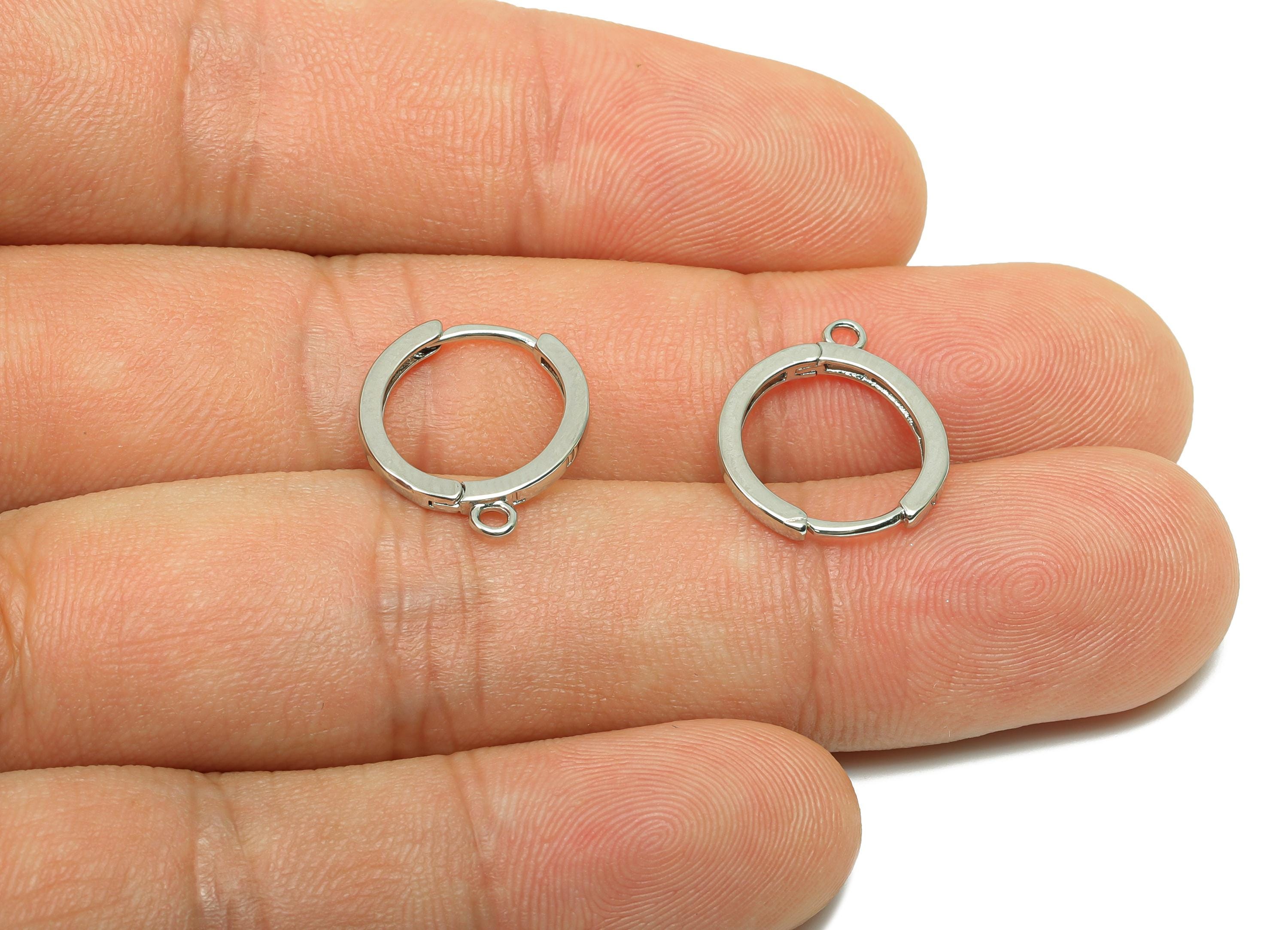 Round Minimalist Earring - For Girl&#39;s Huggie Earring - Brass Daily Wear Hoop Earring - 18K Real White Gold Plated-16.68x14.09x1.45mm-RGP8246 - DOMEDBAZAAR