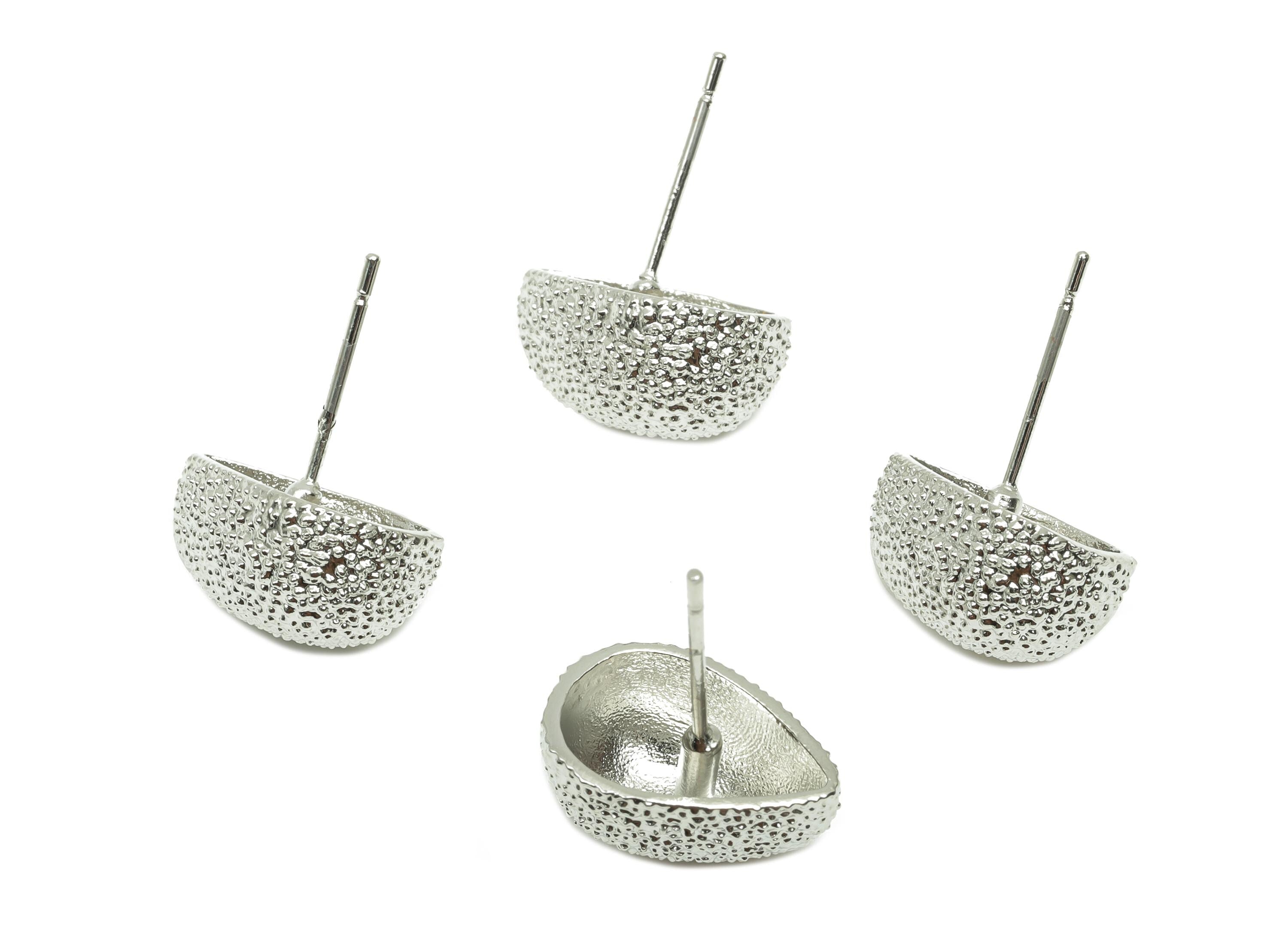 Textured Drop Earring Stud - For Woman&#39;s Earring Post - Brass Drop Earring for Party - 18K Real White Gold Plating - 17x13.33x8.2mm- RGP8248 - DOMEDBAZAAR