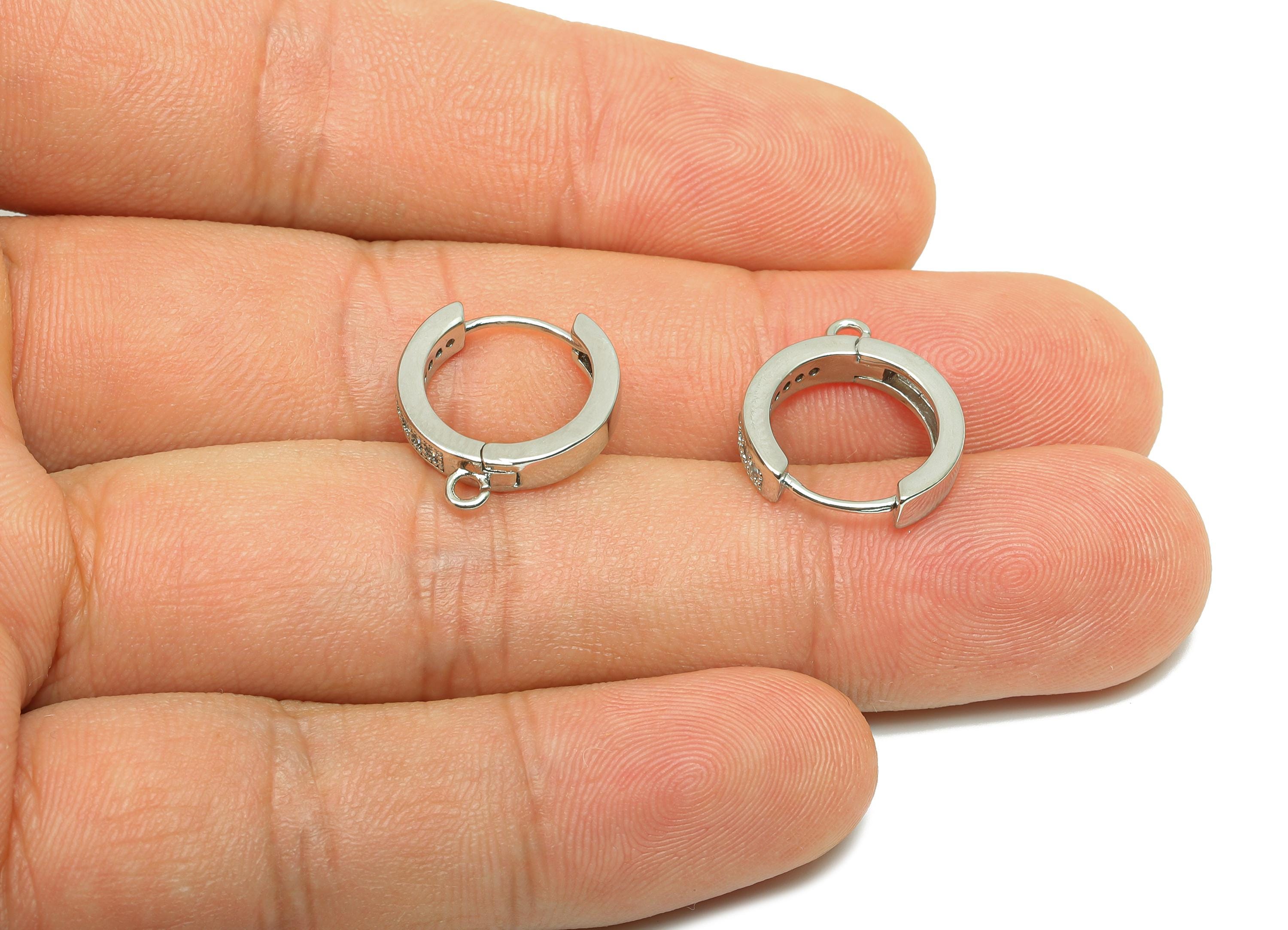 Zircon Round Huggie Earring - For lady&#39;s Earring - Brass for Party Hoop Earring - 18K Real White Gold Plated - 17.34x14.9x3.14mm - RGP8247 - DOMEDBAZAAR