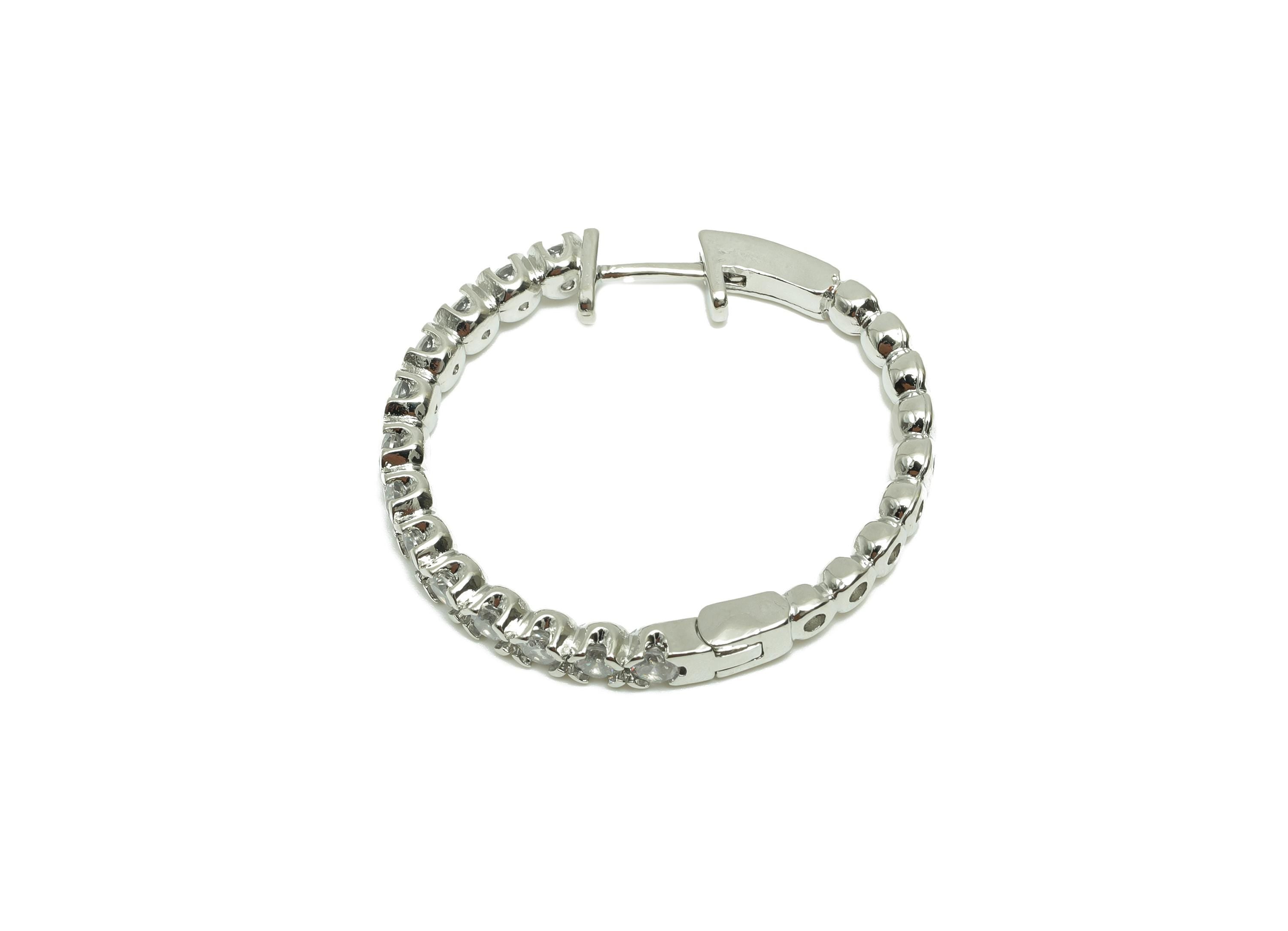 Zircon Round Huggie Earring - For Lady&#39;s Earring - Brass for Party Hoop Earring - 18K Real White Gold Plated - 27.2x30.1x3.22mm - RGP8249 - DOMEDBAZAAR