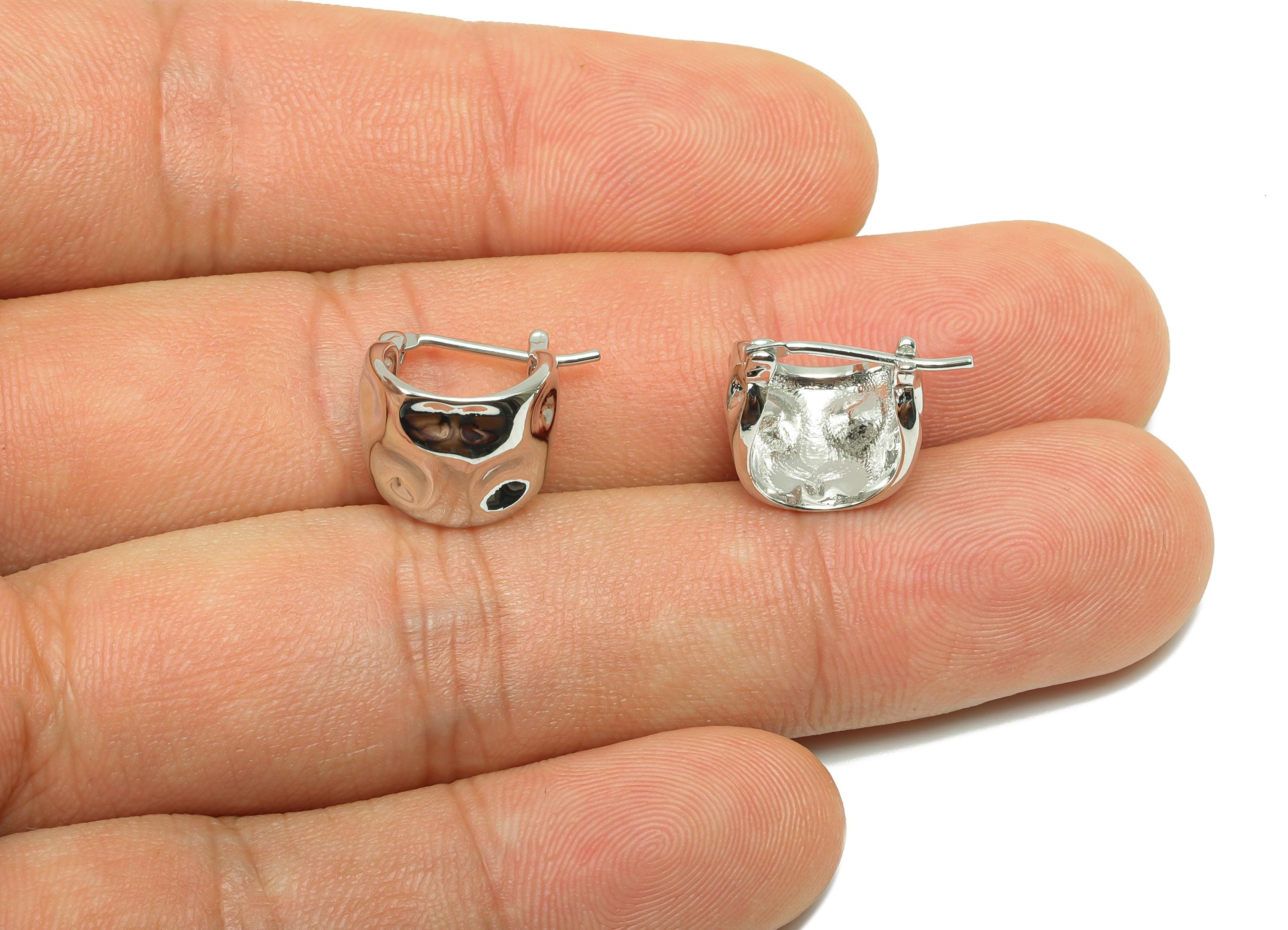 Hammered Hinged Earring - For Women&#39;s Huggie Earring - Brass Daily Wear Hoop Ear - 18K Real White Gold Plated - 8.6x4.285x1.82mm - RGP8250 - DOMEDBAZAAR