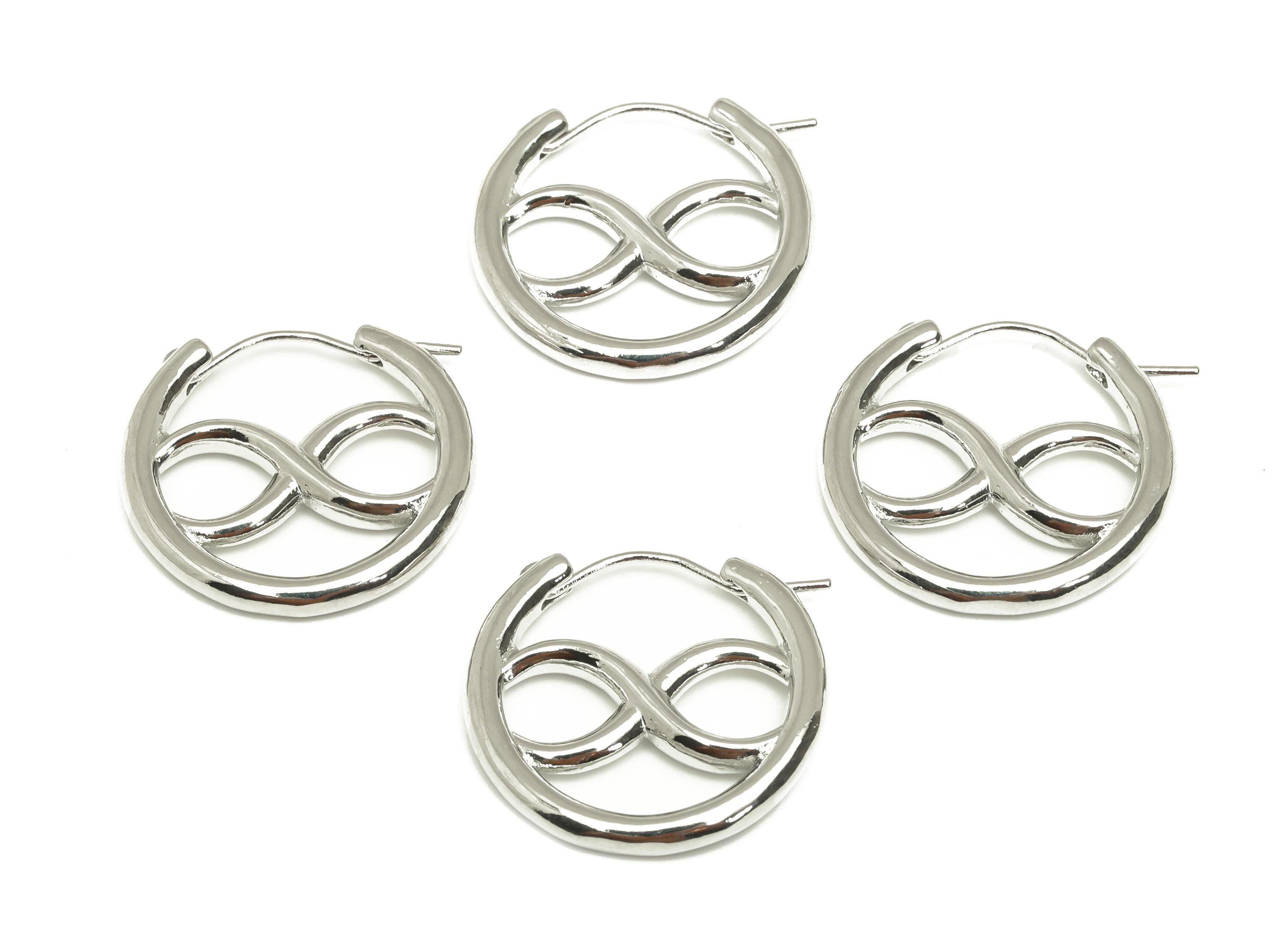 Brass Infinity Hoop Earring - Round White Huggie Hoop Ear - Infinity Hoop Earring Clasp - 18K Real White Gold Plating - 22x21x3.5mm- RGP7608 - DOMEDBAZAAR