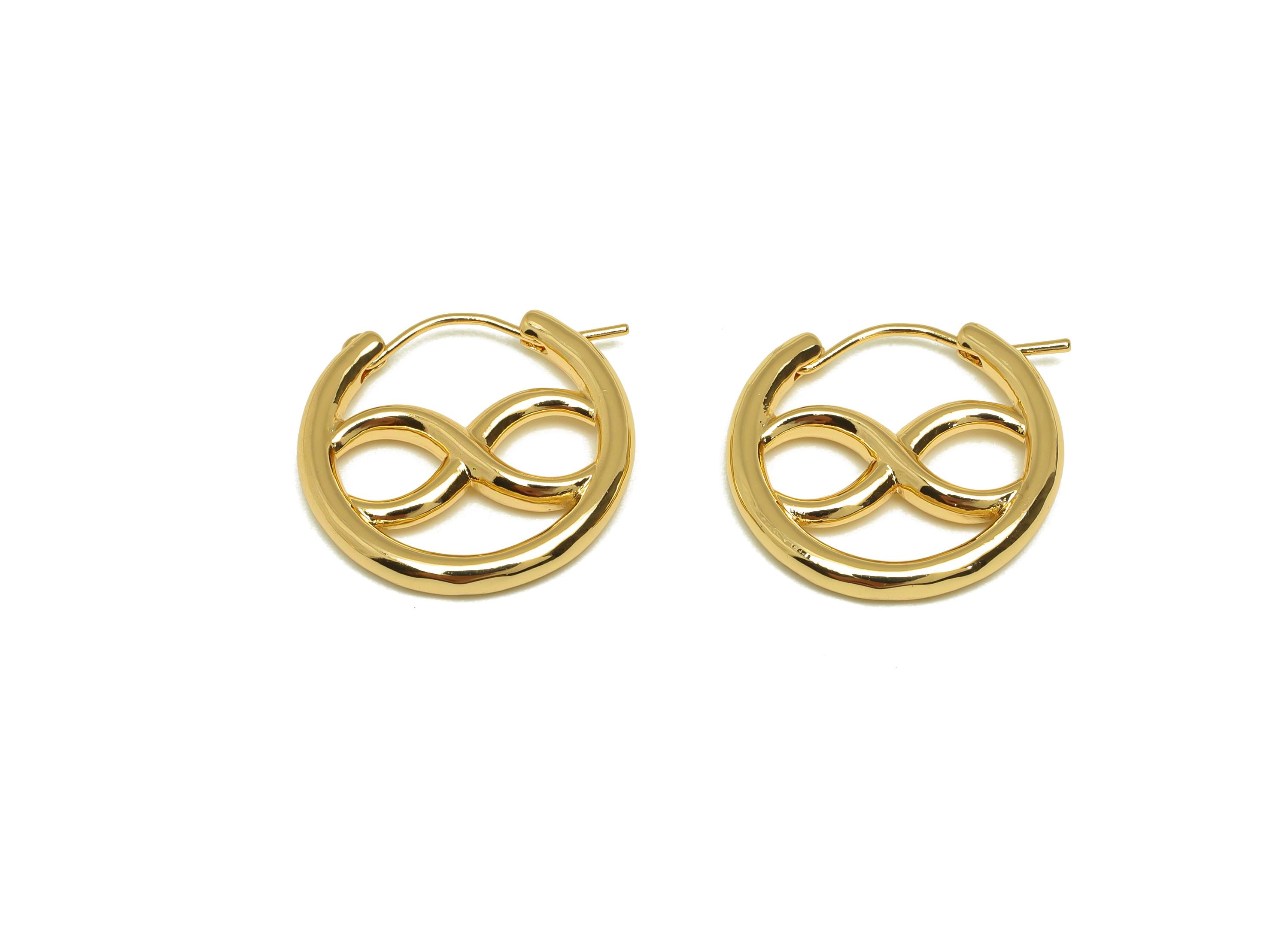 Brass Infinity Hoop Earring - Gold Round Huggie Hoop Earring - Infinity Hoop Earring Clasp - 18K Real Gold Plating - 22x21x3.5mm - RGP7609 - DOMEDBAZAAR