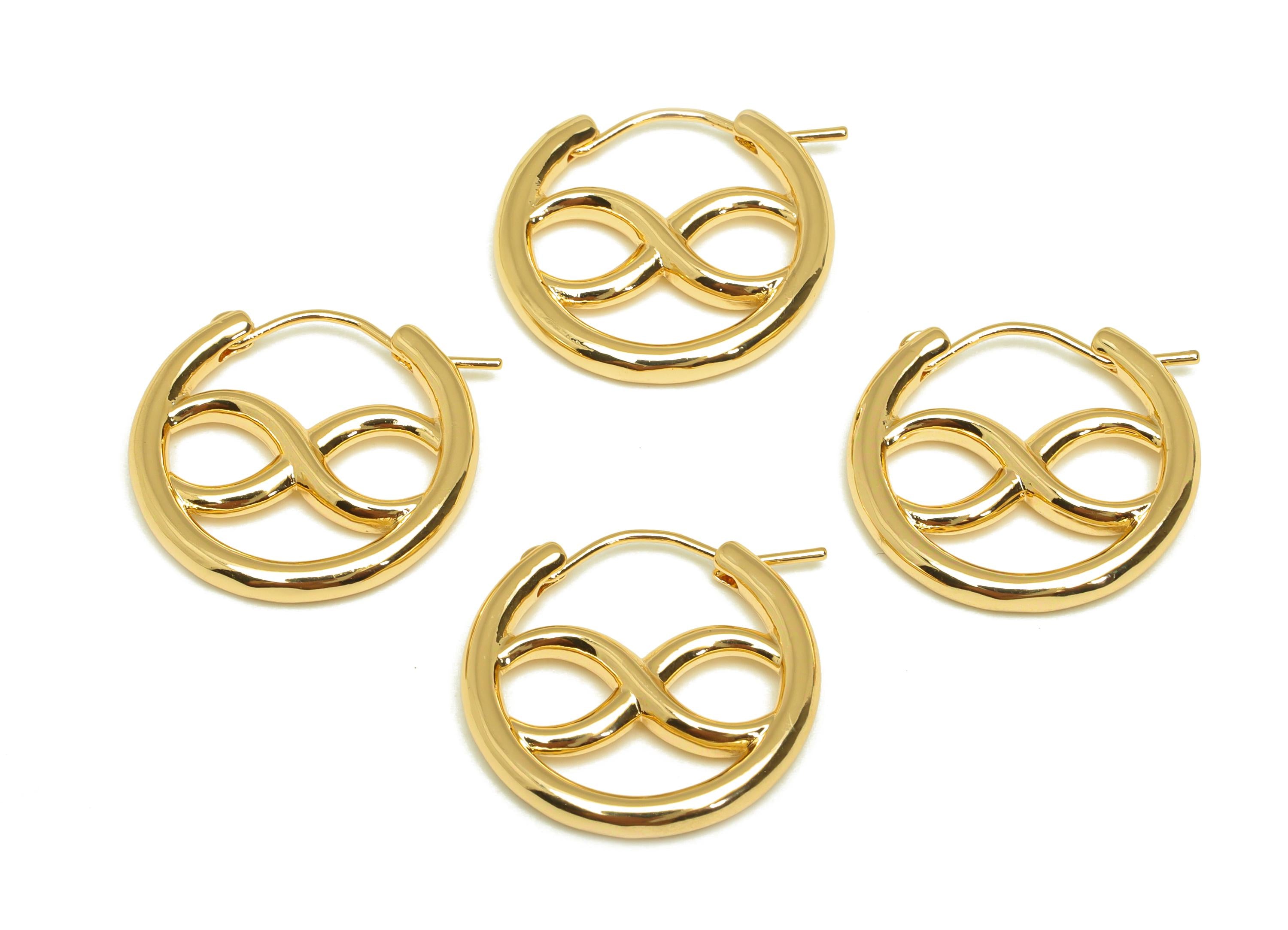 Brass Infinity Hoop Earring - Gold Round Huggie Hoop Earring - Infinity Hoop Earring Clasp - 18K Real Gold Plating - 22x21x3.5mm - RGP7609 - DOMEDBAZAAR