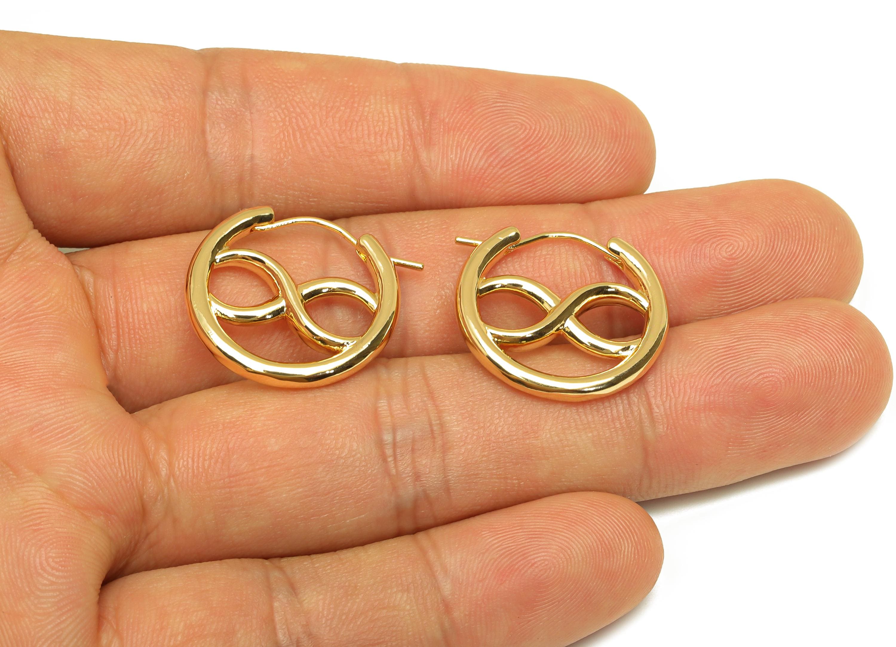 Brass Infinity Hoop Earring - Gold Round Huggie Hoop Earring - Infinity Hoop Earring Clasp - 18K Real Gold Plating - 22x21x3.5mm - RGP7609 - DOMEDBAZAAR