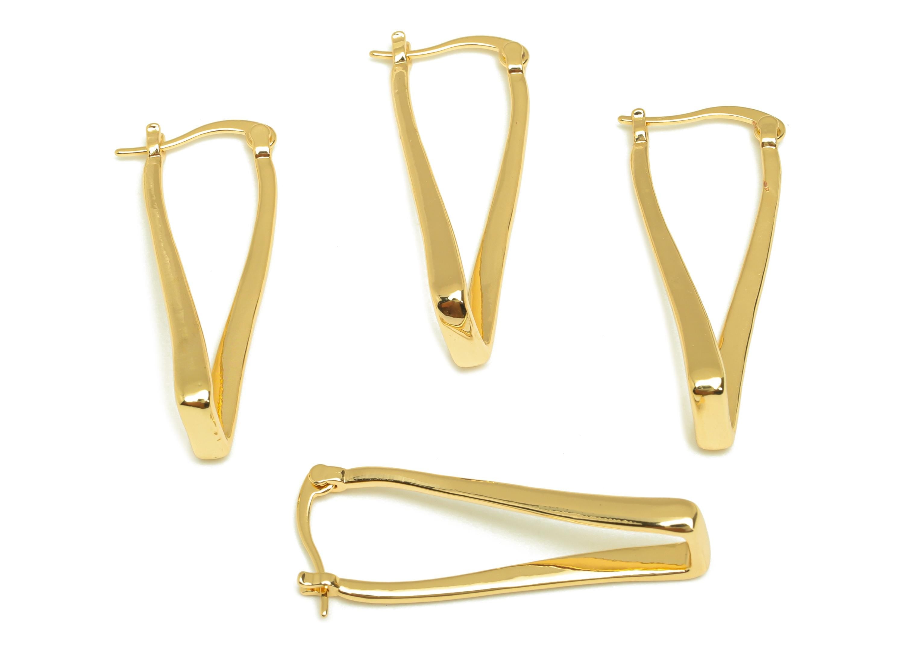 Brass Rectangle Hoop Earring - Gold U Huggie Hoop Earring - Rectangle U Hoop Earring Clasp - 18K Real Gold Plated - 38.3x14.1x4.2mm- RGP7610 - DOMEDBAZAAR