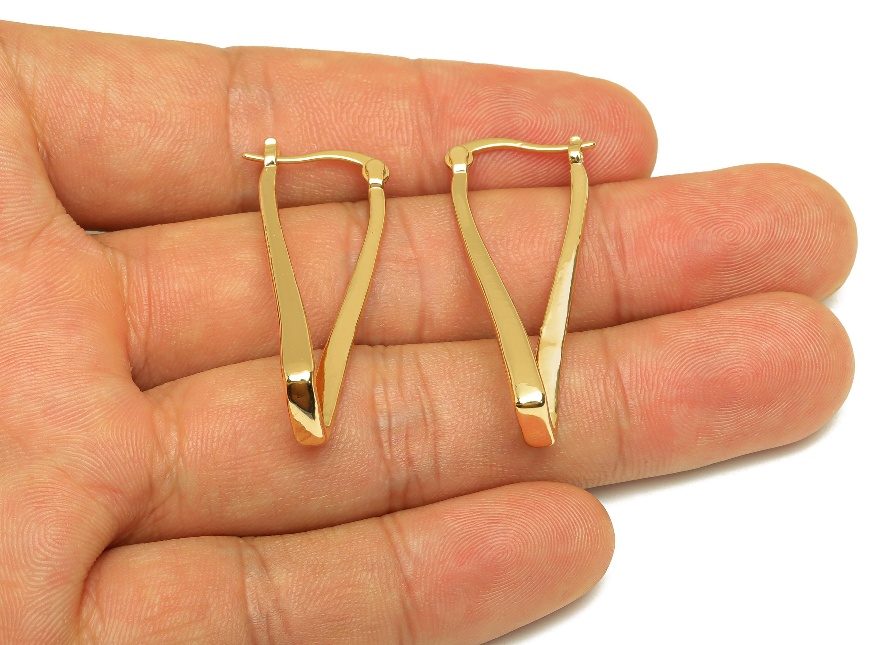 Brass Rectangle Hoop Earring - Gold U Huggie Hoop Earring - Rectangle U Hoop Earring Clasp - 18K Real Gold Plated - 38.3x14.1x4.2mm- RGP7610 - DOMEDBAZAAR