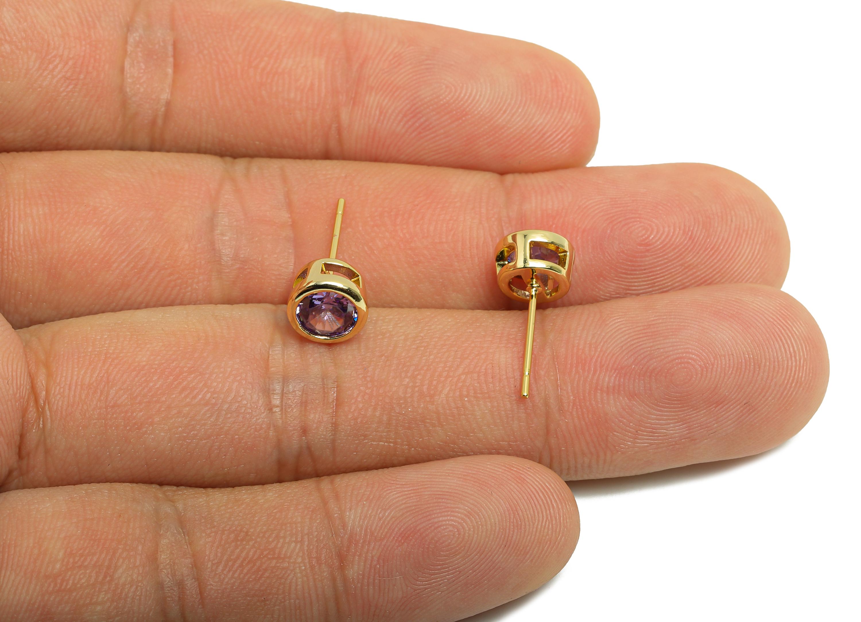 Brass CZ Earring Post - Brass Light Amethyst Earring Stud - Brass Cubic Zircon Earring Post  - 18K Real Gold Plating - 16x7x5.5mm - RGP8395W - DOMEDBAZAAR