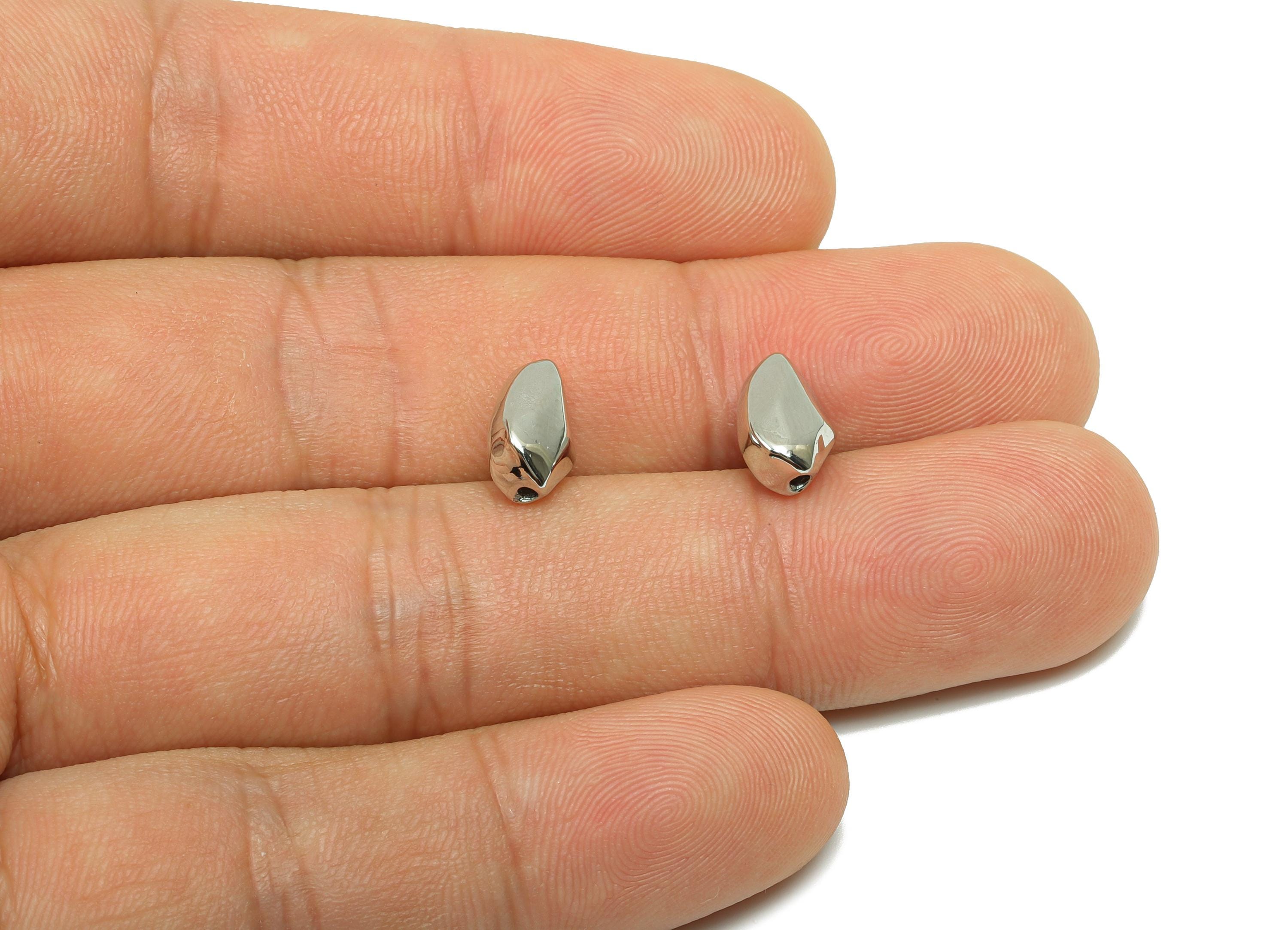 Bean Spacer Beads - Brass Smooth Bracelet Beads - Bean Spacer Beads for Necklace - 18K Real White Gold Plating - 10.28x6.61x4.33mm - RGP8253 - DOMEDBAZAAR