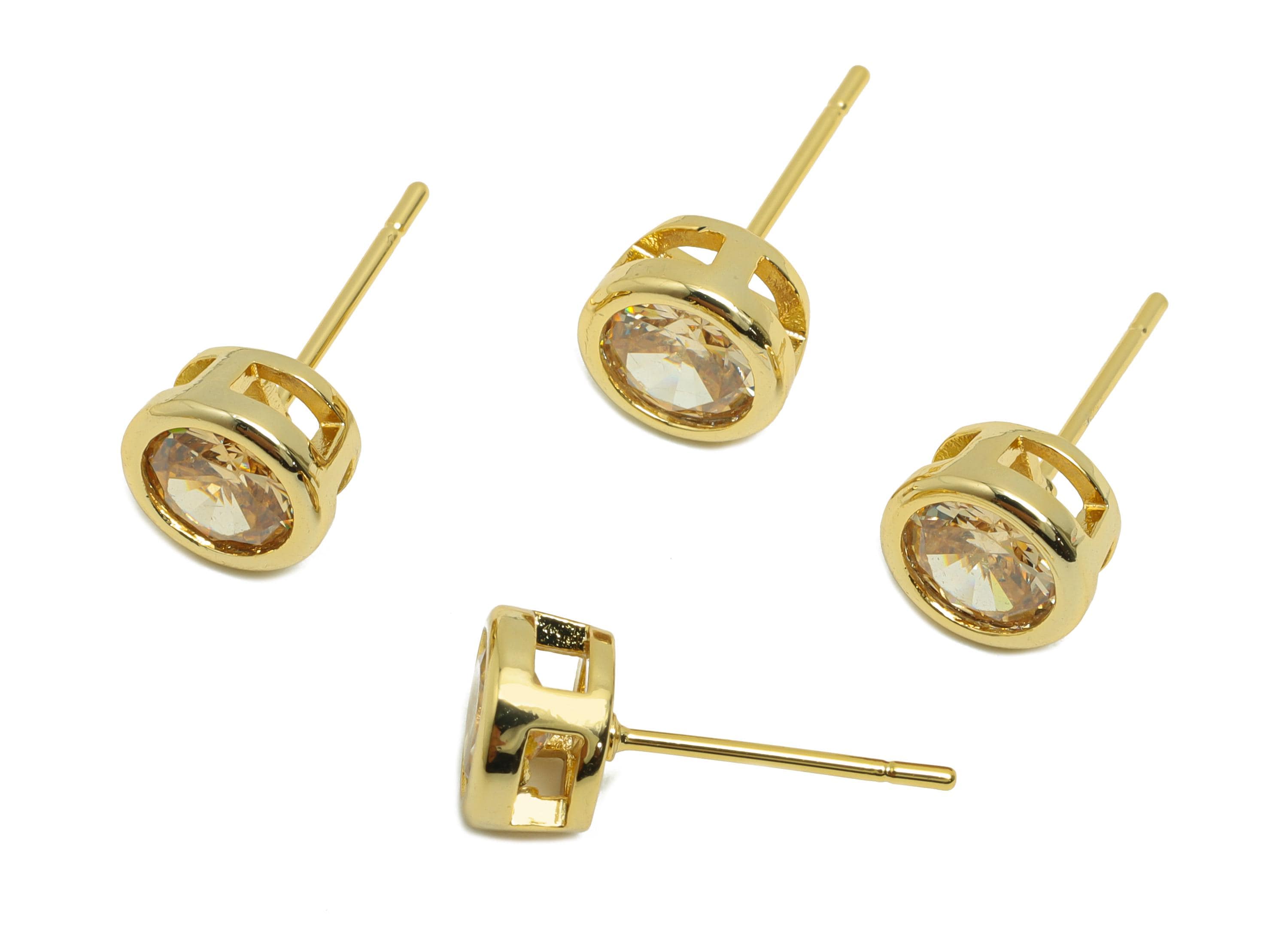 Brass CZ Earring Post - Brass Champagne Earring Stud - Brass Cubic Zircon Earring Post  - 18K Real Gold Plating - 16x7x5.5mm - RGP8395X - DOMEDBAZAAR