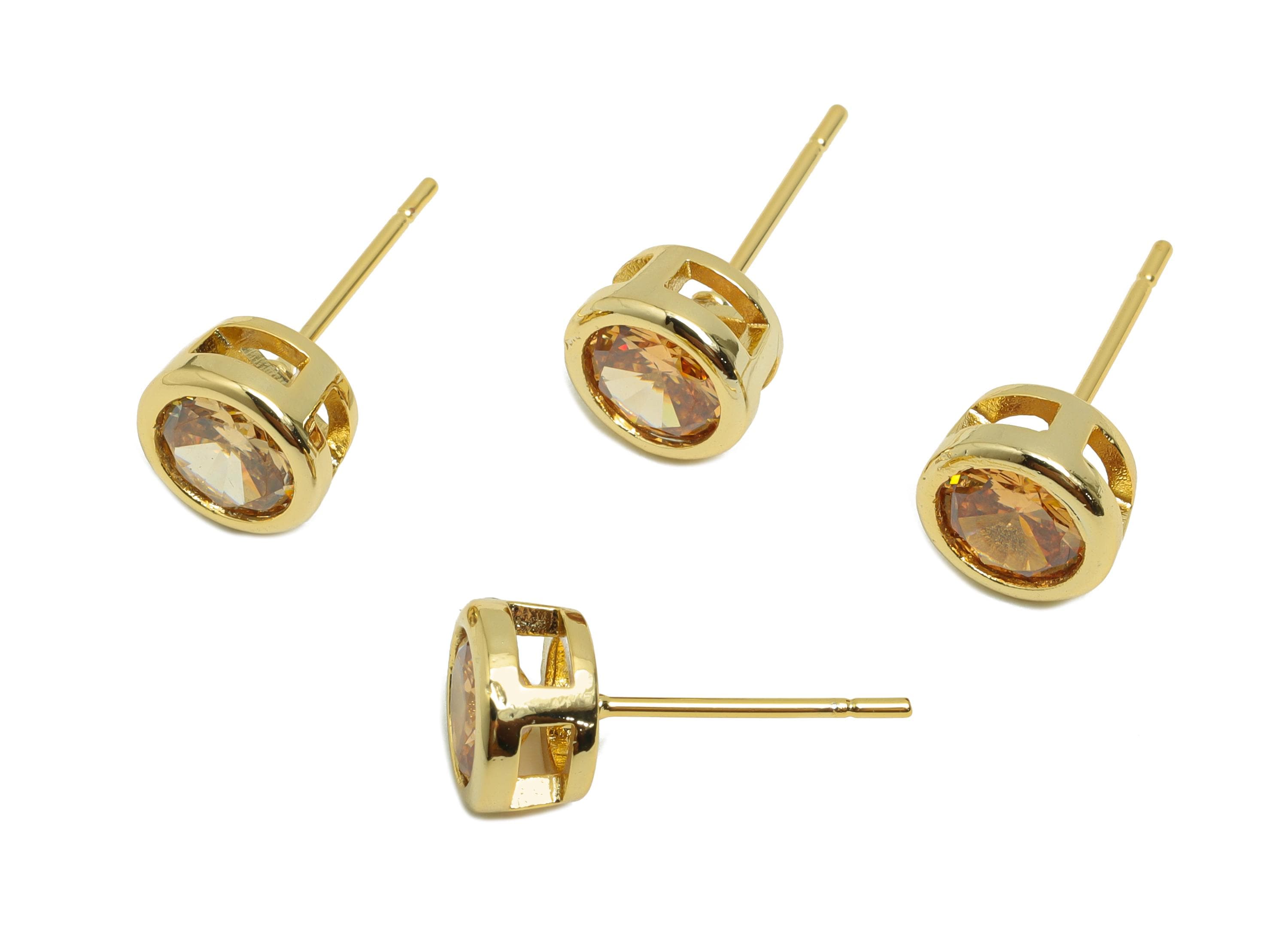 Brass CZ Earring Post - Brass D-Champagne Earring Stud - Brass Cubic Zircon Earring Post  - 18K Real Gold Plating - 16x7x5.5mm - RGP8395U - DOMEDBAZAAR