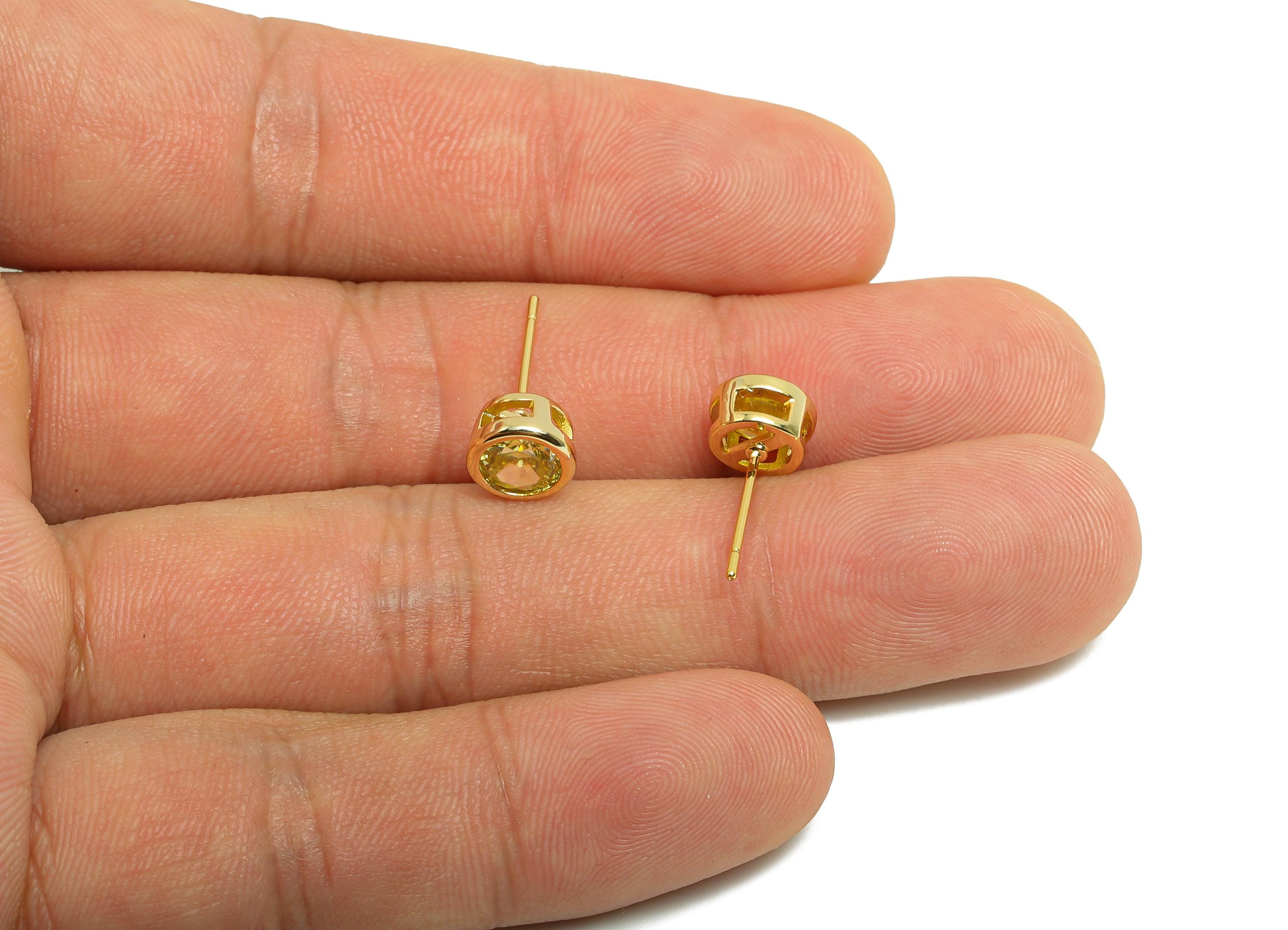 Brass CZ Earring Post - Brass Yellow Earring Stud - Cubic Zircon Earring Post  - Gold Jewelry - 18K Real Gold Plated -16x7x5mm-RGP8395P - DOMEDBAZAAR
