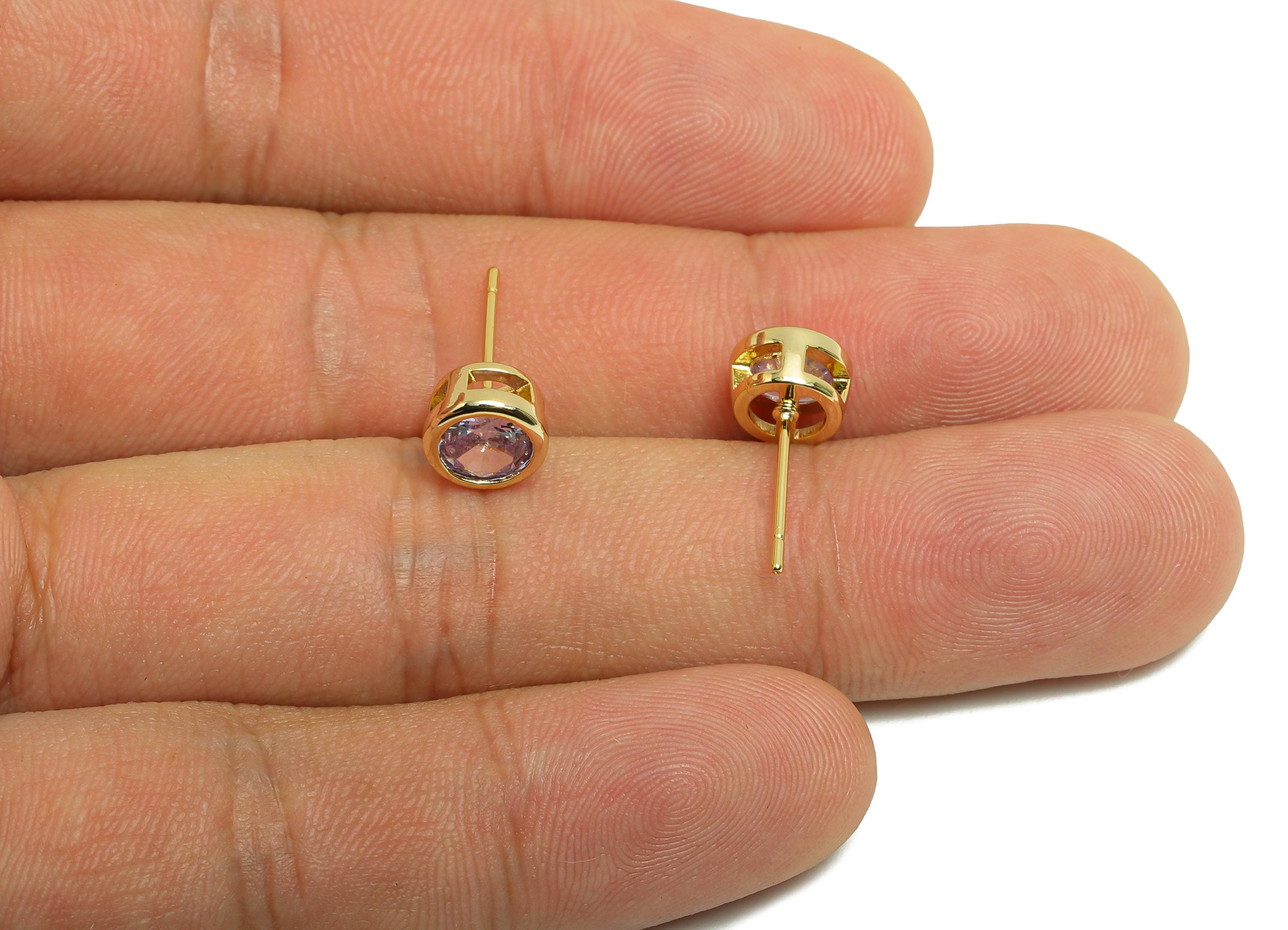 Brass CZ Earring Post - Brass Lavende Earring Stud - Cubic Zircon Earring Post  - Gold Jewelry - 18K Real Gold Plated -16x7x5mm-RGP8395Z - DOMEDBAZAAR