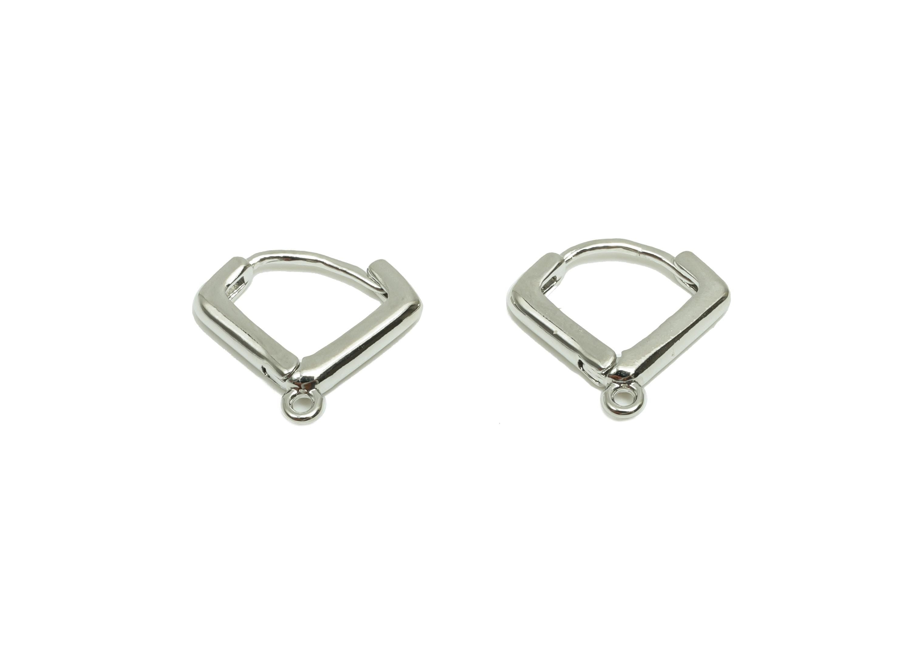 Triangle Huggie Earring - For Lady&#39;s Hoop Earring - Brass Daily Wear Hoop Earring - 18K Real White Gold Plated - 12.16x13.28x2.22mm- RGP8256 - DOMEDBAZAAR