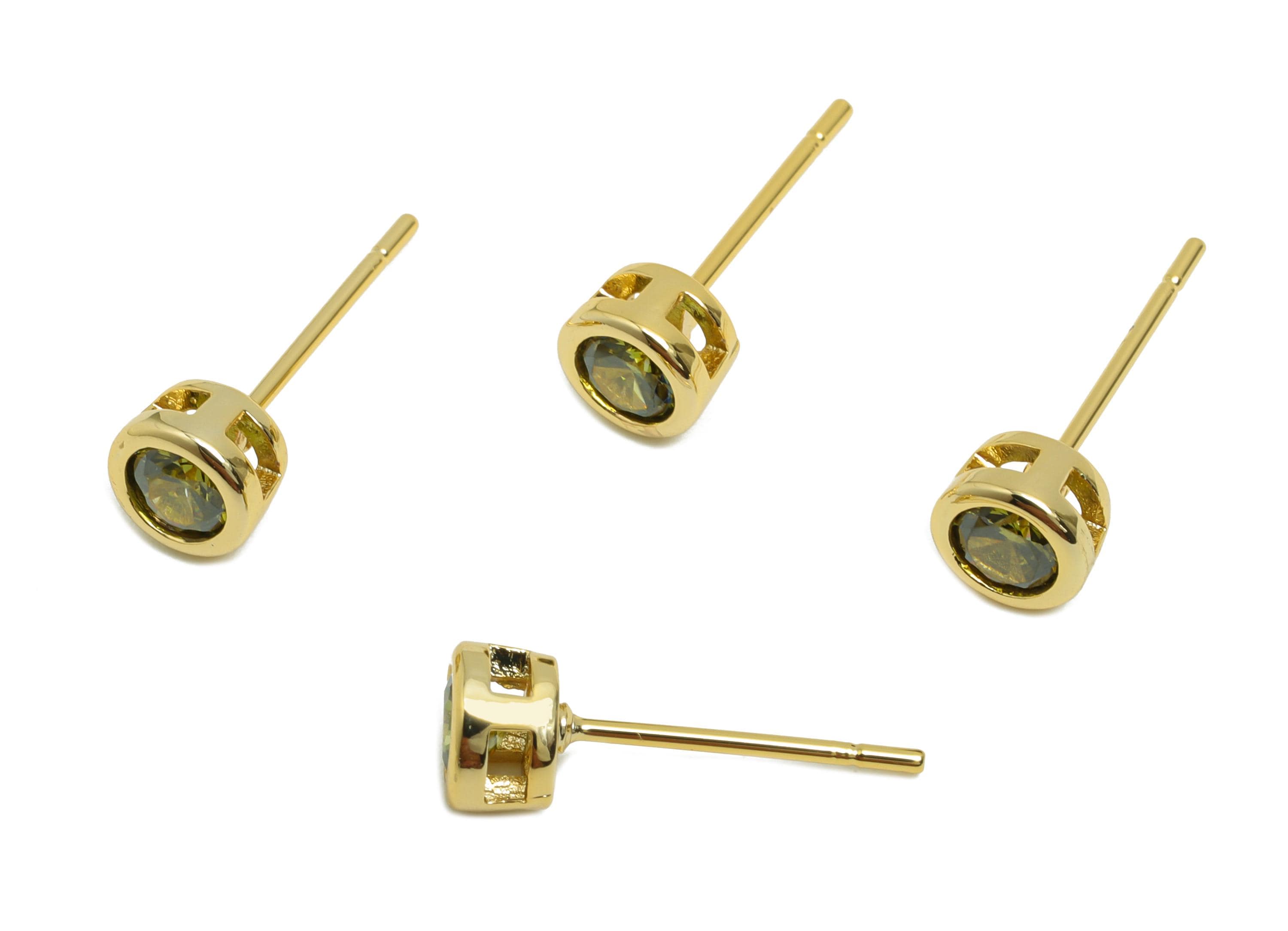 Brass CZ Earring Post - Brass D-Peridot Earring Stud - Cubic Zircon Earring Post  - Gold Jewelry - 18K Real Gold Plated - 15x5x3mm -RGP8397F - DOMEDBAZAAR