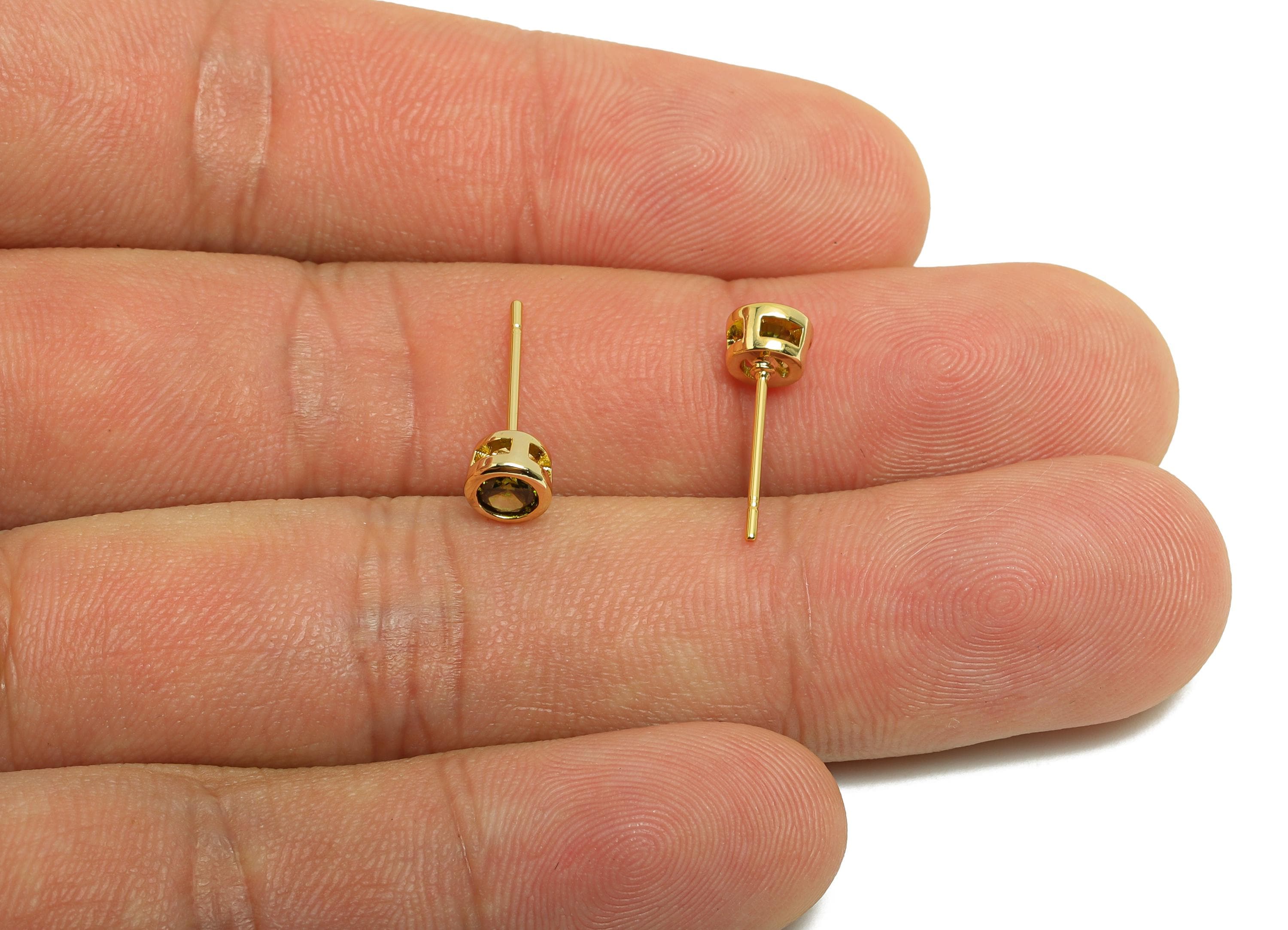 Brass CZ Earring Post - Brass D-Peridot Earring Stud - Cubic Zircon Earring Post  - Gold Jewelry - 18K Real Gold Plated - 15x5x3mm -RGP8397F - DOMEDBAZAAR