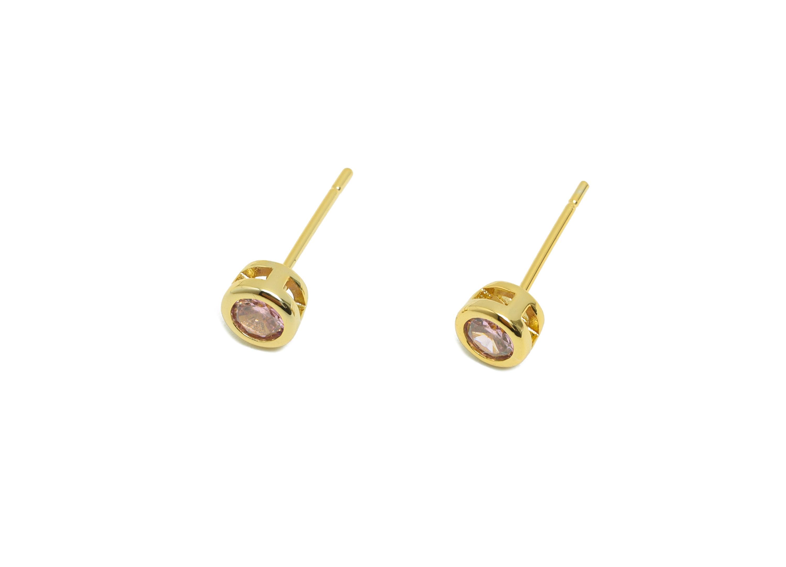 Brass CZ Earring Post - Brass Pink (CZ-01) Earring Stud - Cubic Zircon Post  - Gold Jewelry - 18K Real Gold Plated - 15x5x3mm - RGP8397D - DOMEDBAZAAR