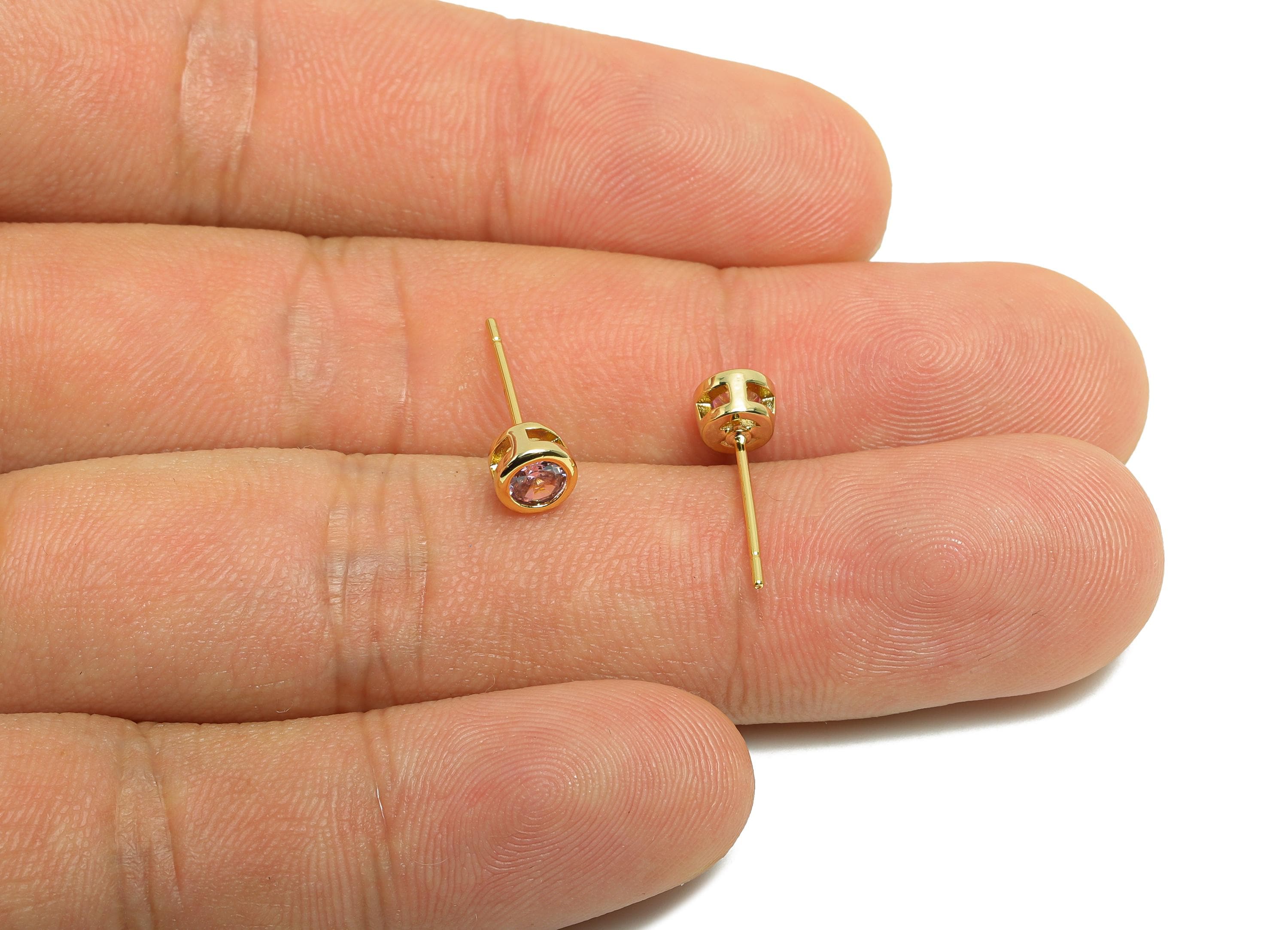 Brass CZ Earring Post - Brass Pink (CZ-01) Earring Stud - Cubic Zircon Post  - Gold Jewelry - 18K Real Gold Plated - 15x5x3mm - RGP8397D - DOMEDBAZAAR