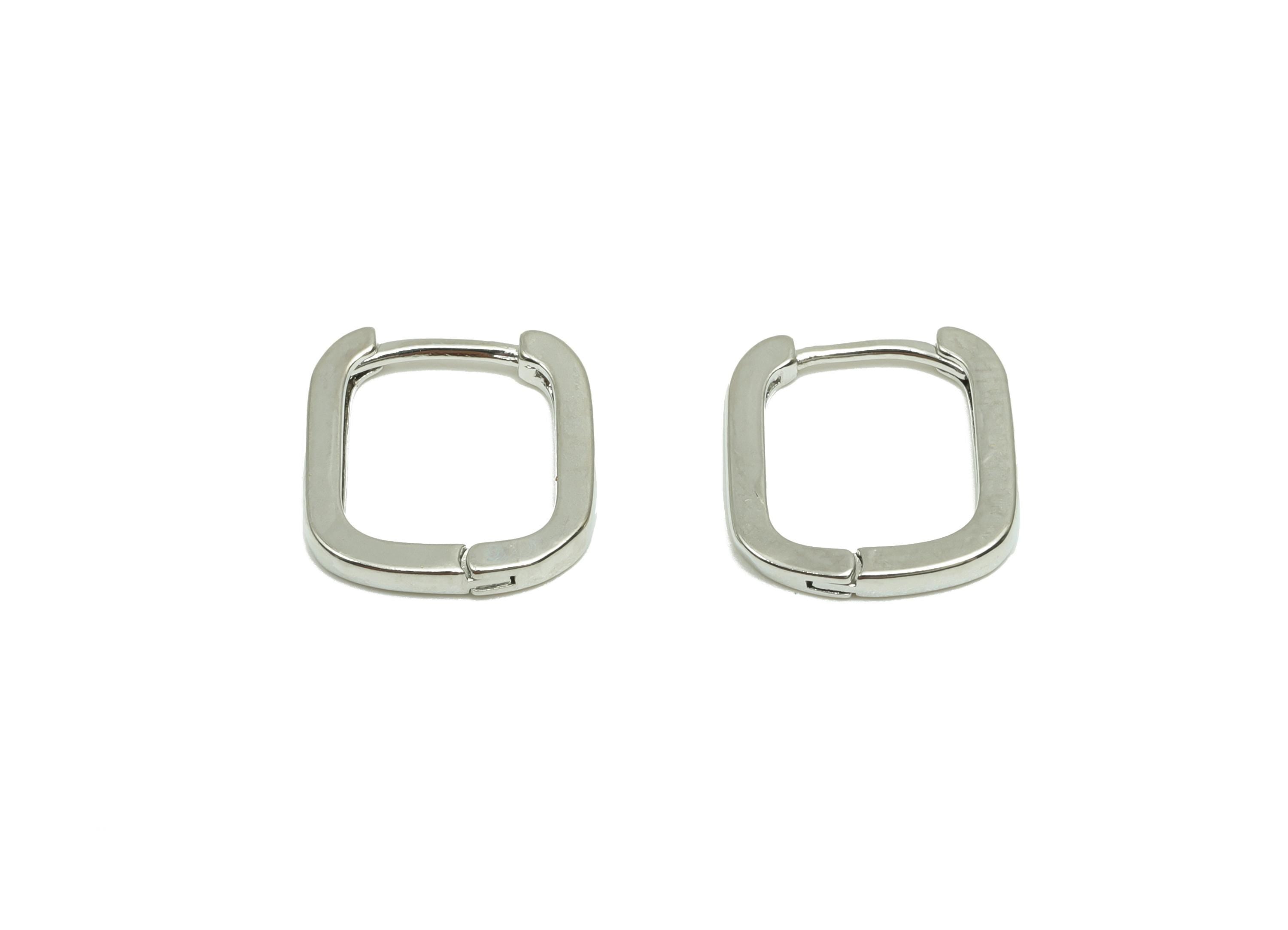 Square Minimalist Earring - For Girl&#39;s Huggie Earring - Brass Daily Wear Hoop Ear - 18K Real White Gold Plated - 12.17x11.97x1.74mm -RGP8258 - DOMEDBAZAAR