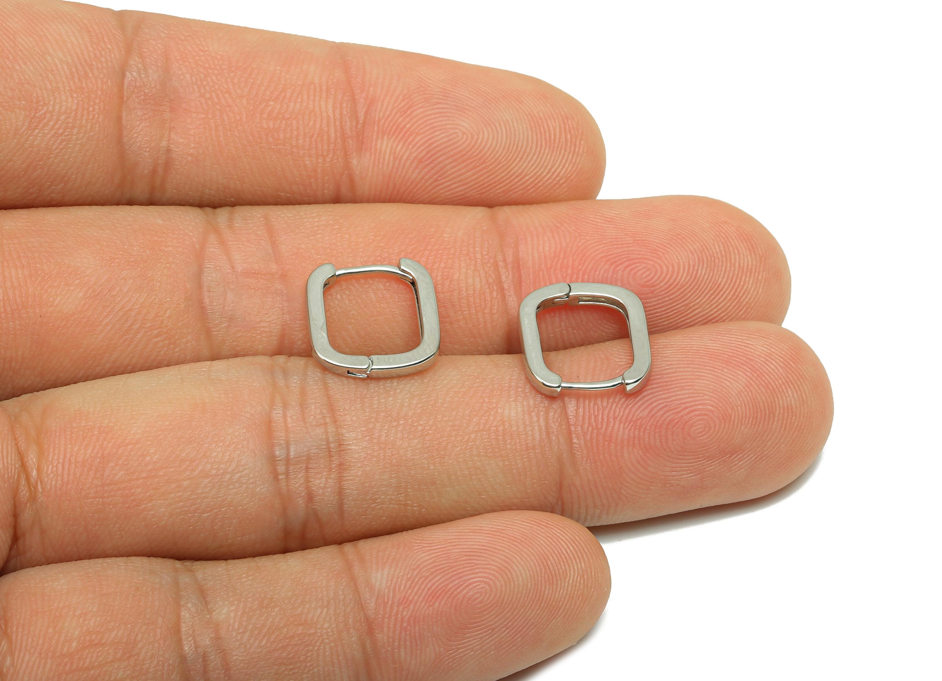 Square Minimalist Earring - For Girl&#39;s Huggie Earring - Brass Daily Wear Hoop Ear - 18K Real White Gold Plated - 12.17x11.97x1.74mm -RGP8258 - DOMEDBAZAAR