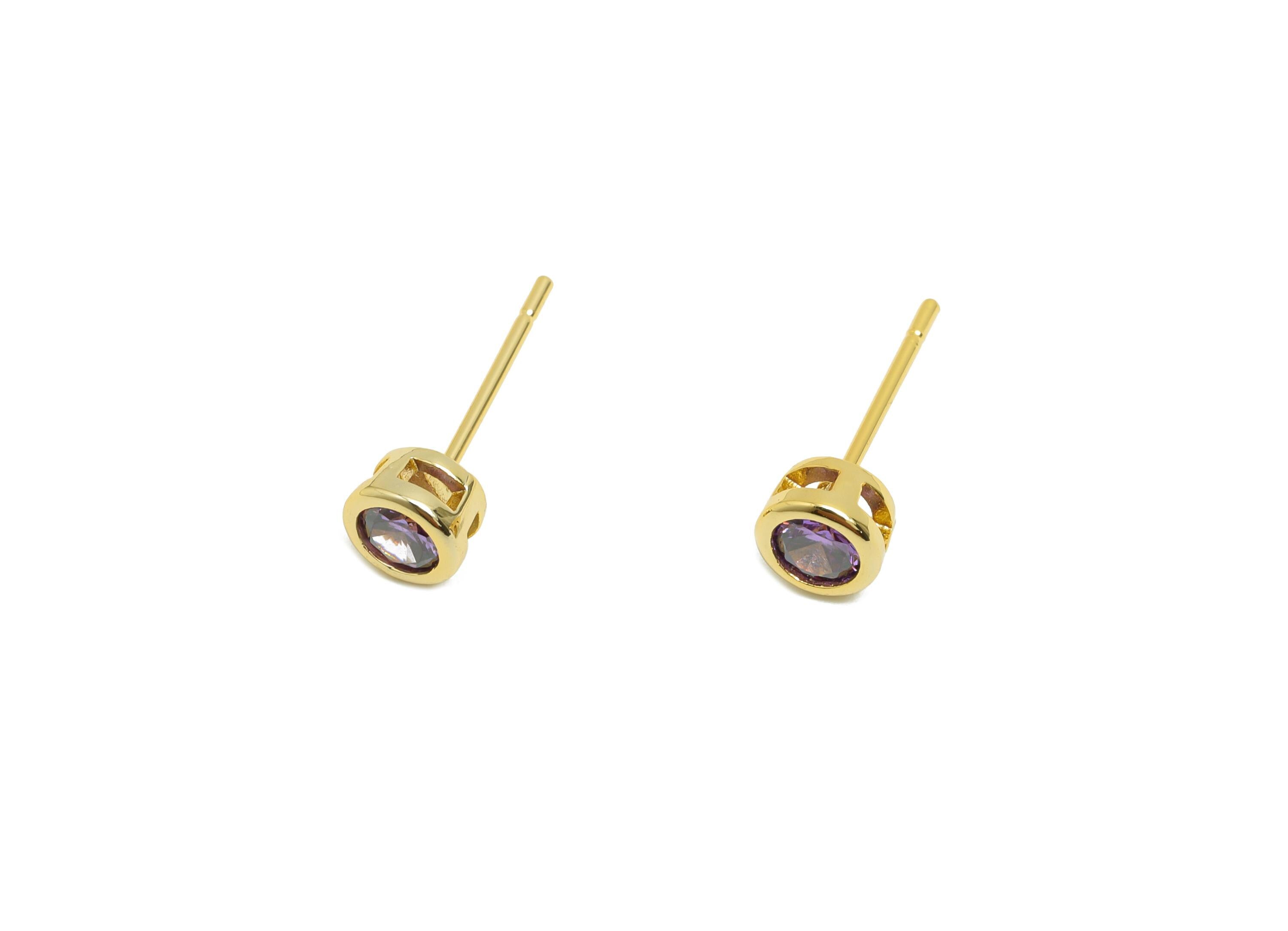 Brass CZ Earring Post - Brass Amethyst Earring Stud - Cubic Zircon Earring Post  - Gold Jewelry - 18K Real Gold Plated - 15x5x3mm - RGP8397G - DOMEDBAZAAR