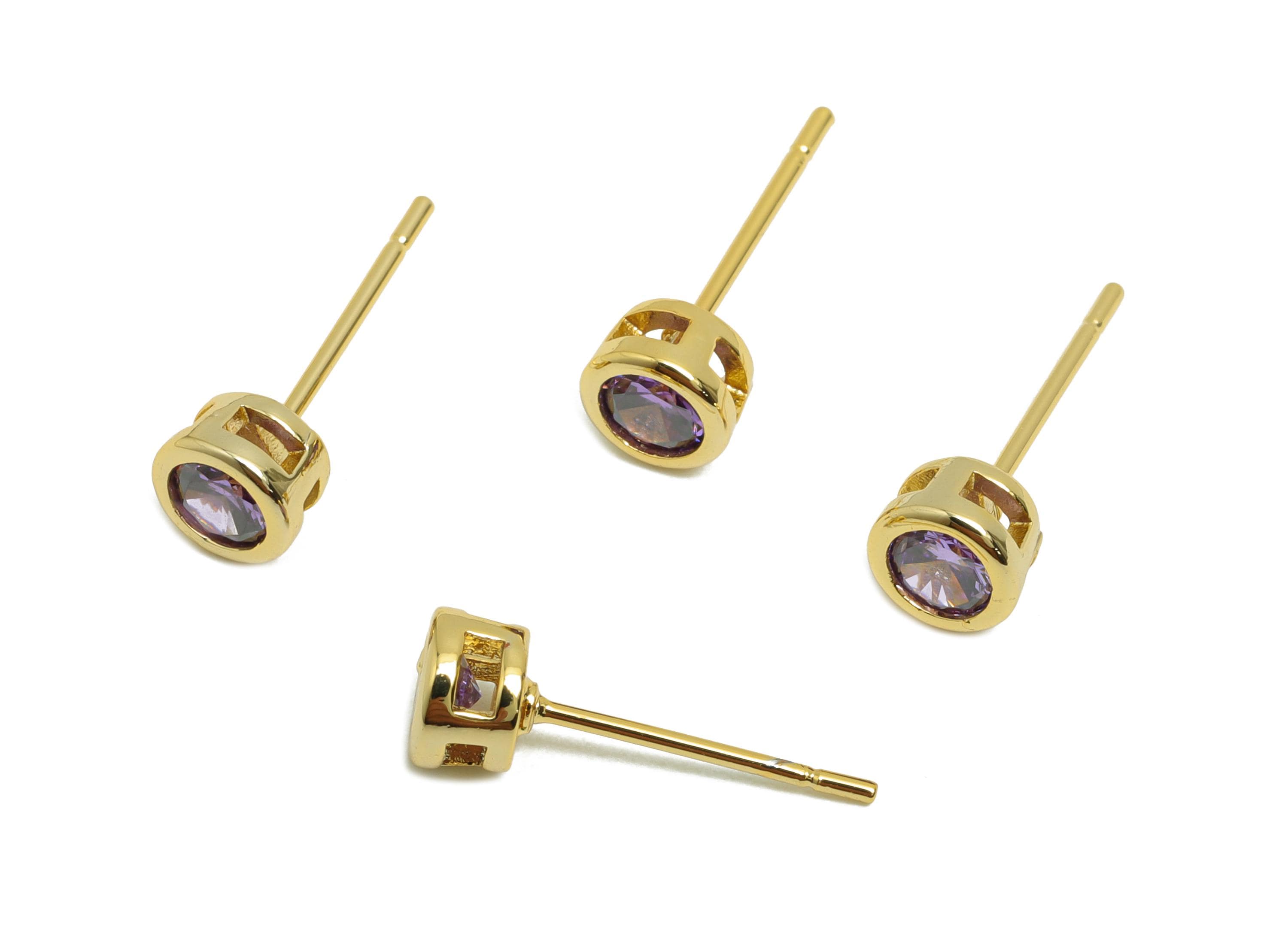 Brass CZ Earring Post - Brass Amethyst Earring Stud - Cubic Zircon Earring Post  - Gold Jewelry - 18K Real Gold Plated - 15x5x3mm - RGP8397G - DOMEDBAZAAR