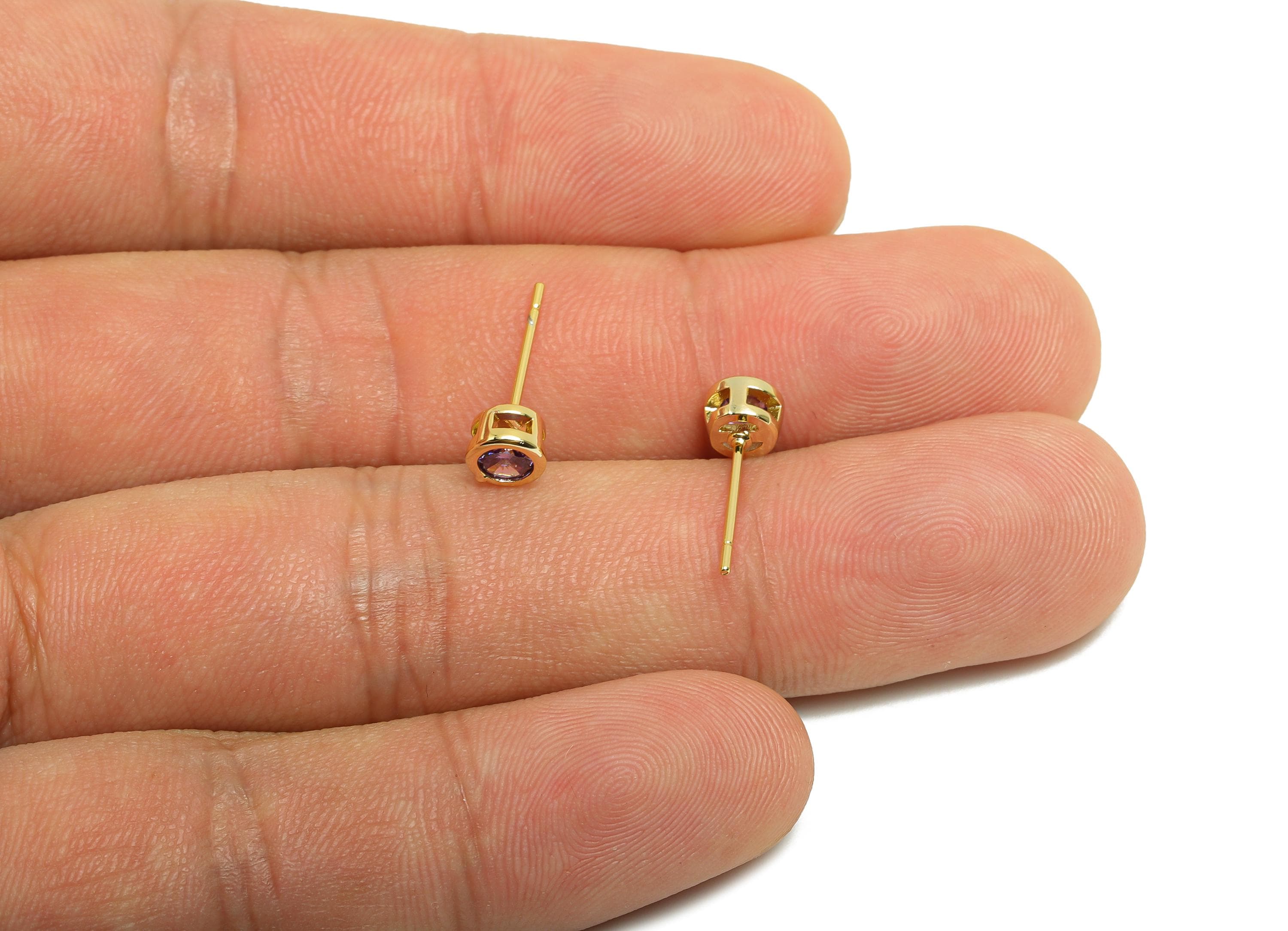Brass CZ Earring Post - Brass Amethyst Earring Stud - Cubic Zircon Earring Post  - Gold Jewelry - 18K Real Gold Plated - 15x5x3mm - RGP8397G - DOMEDBAZAAR