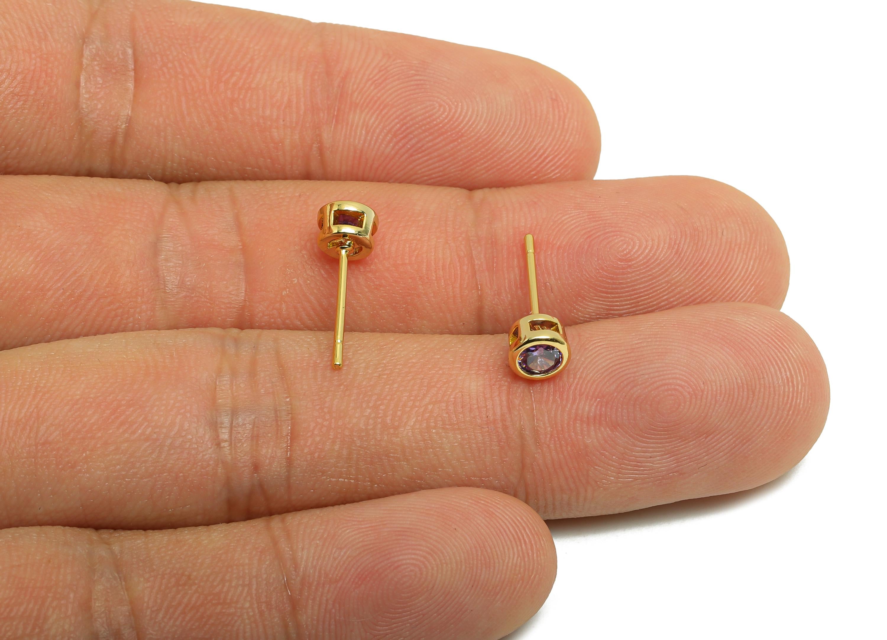 Brass CZ Earring Post - Brass Deep Violet Earring Stud - Cubic Zircon Earring Post  - Gold Jewelry - 18K Real Gold Plated -15x5x3mm-RGP8397H - DOMEDBAZAAR