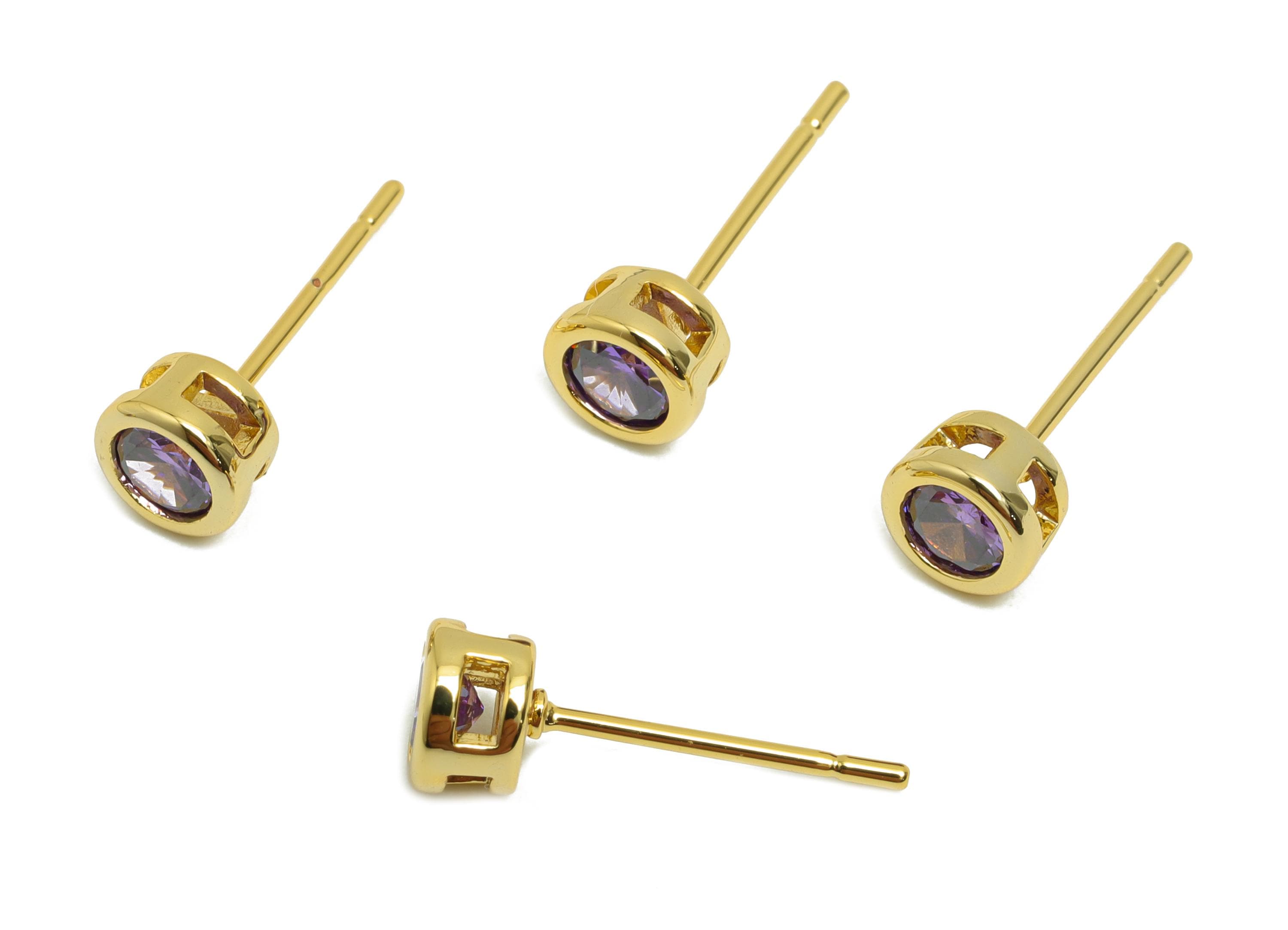 Brass CZ Earring Post - Brass Vioet Earring Stud - Cubic Zircon Earring Post  - Gold Jewelry - 18K Real Gold Plated -15x5x3mm-RGP8397E - DOMEDBAZAAR