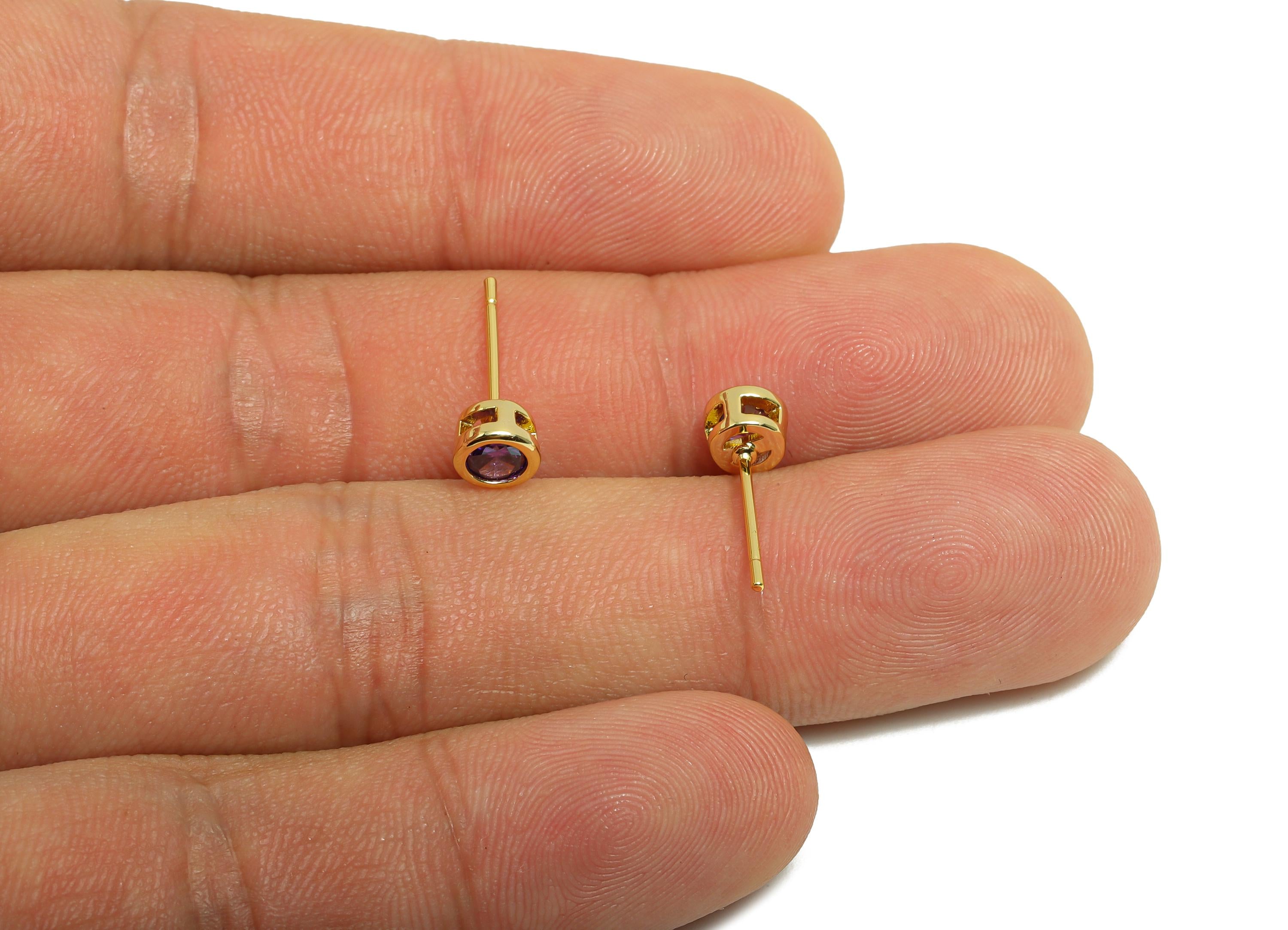 Brass CZ Earring Post - Brass Vioet Earring Stud - Cubic Zircon Earring Post  - Gold Jewelry - 18K Real Gold Plated -15x5x3mm-RGP8397E - DOMEDBAZAAR