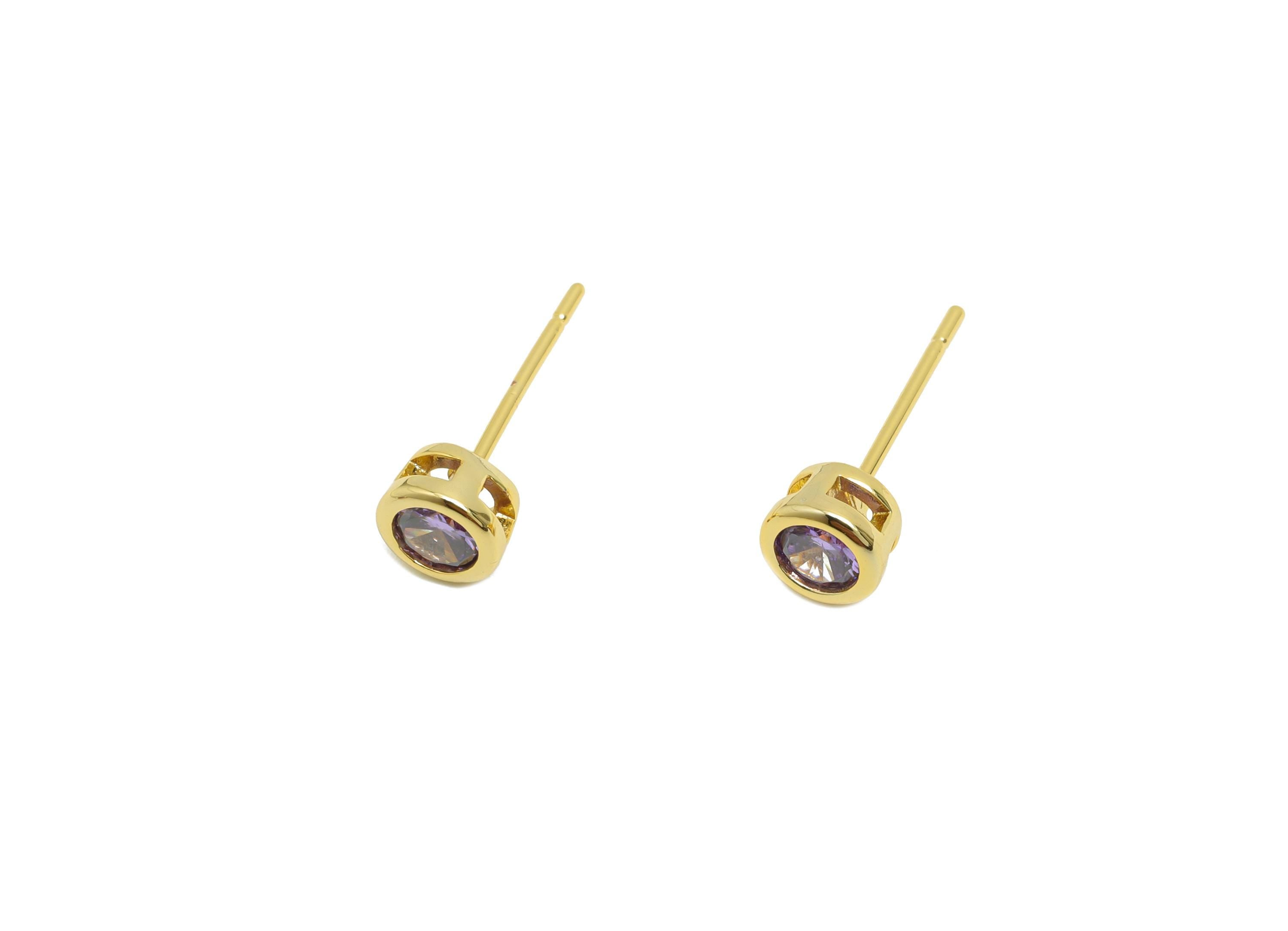 Brass CZ Earring Post - Brass  light Amethyst Earring Stud - Zircon Earring Post  - Gold Jewelry - 18K Real Gold Plated - 15x5x3mm -RGP8397C - DOMEDBAZAAR