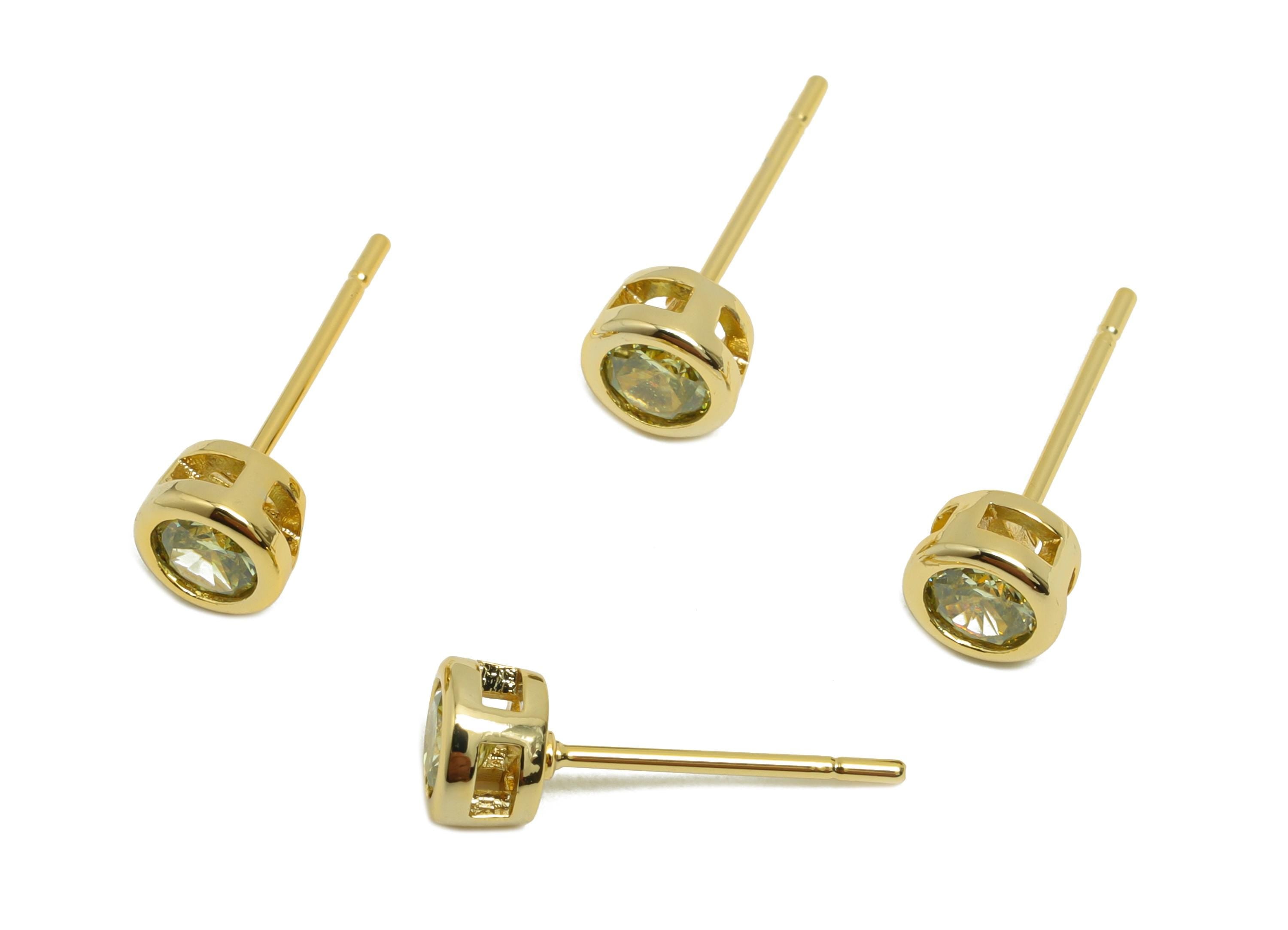 Brass CZ Earring Post - Brass Oilve (CZ-14) Earring Stud - Zircon Earring Post - Gold Jewelry - 18K Real Gold Plated - 15x5x3mm - RGP8397K - DOMEDBAZAAR