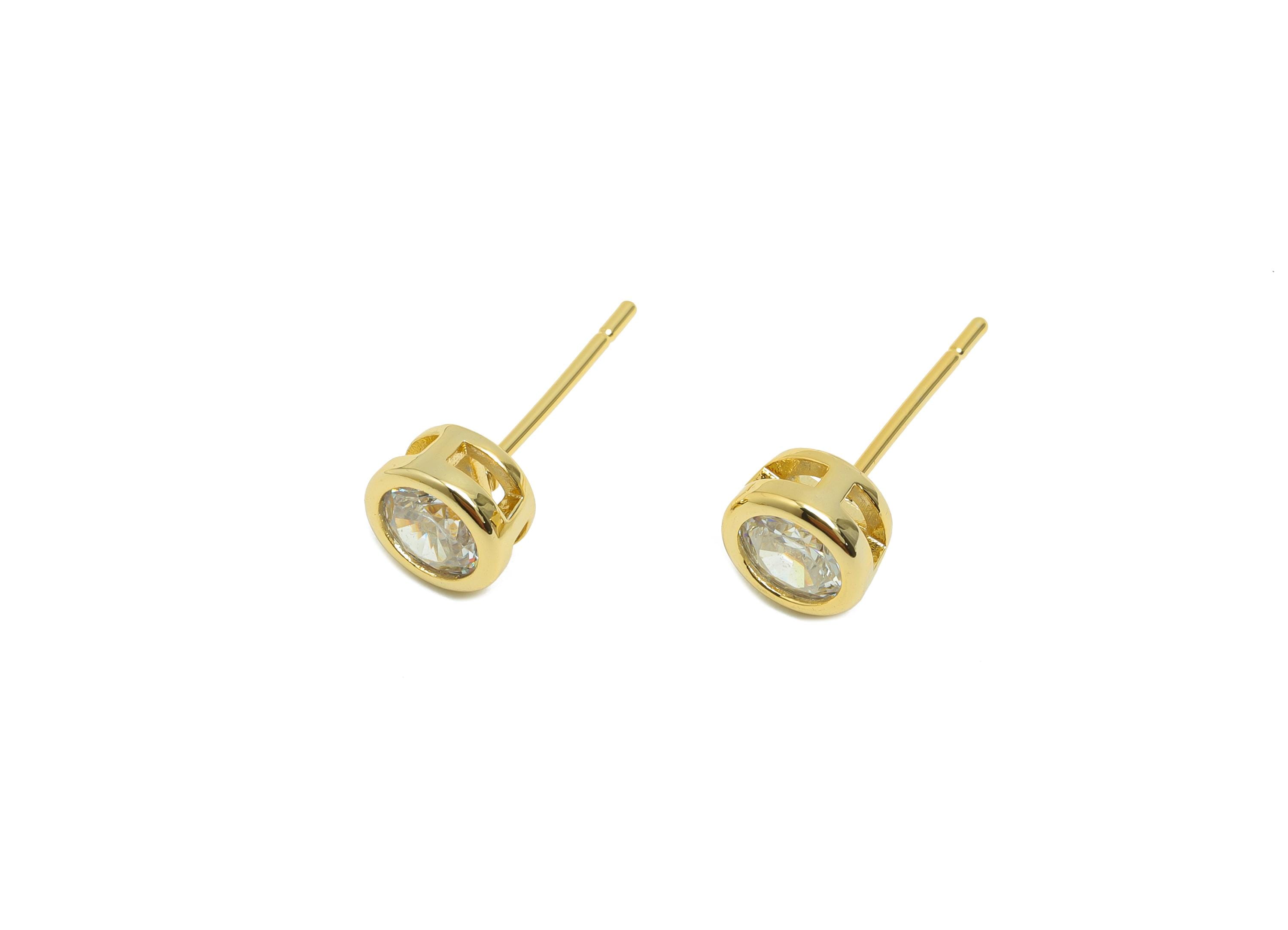 Brass CZ Earring Post - Brass White (cz-21) Earring Stud - Zircon Earring Post - Gold Jewelry - 18K Real Gold Plated - 15.6x6x4mm - RGP8396M - DOMEDBAZAAR