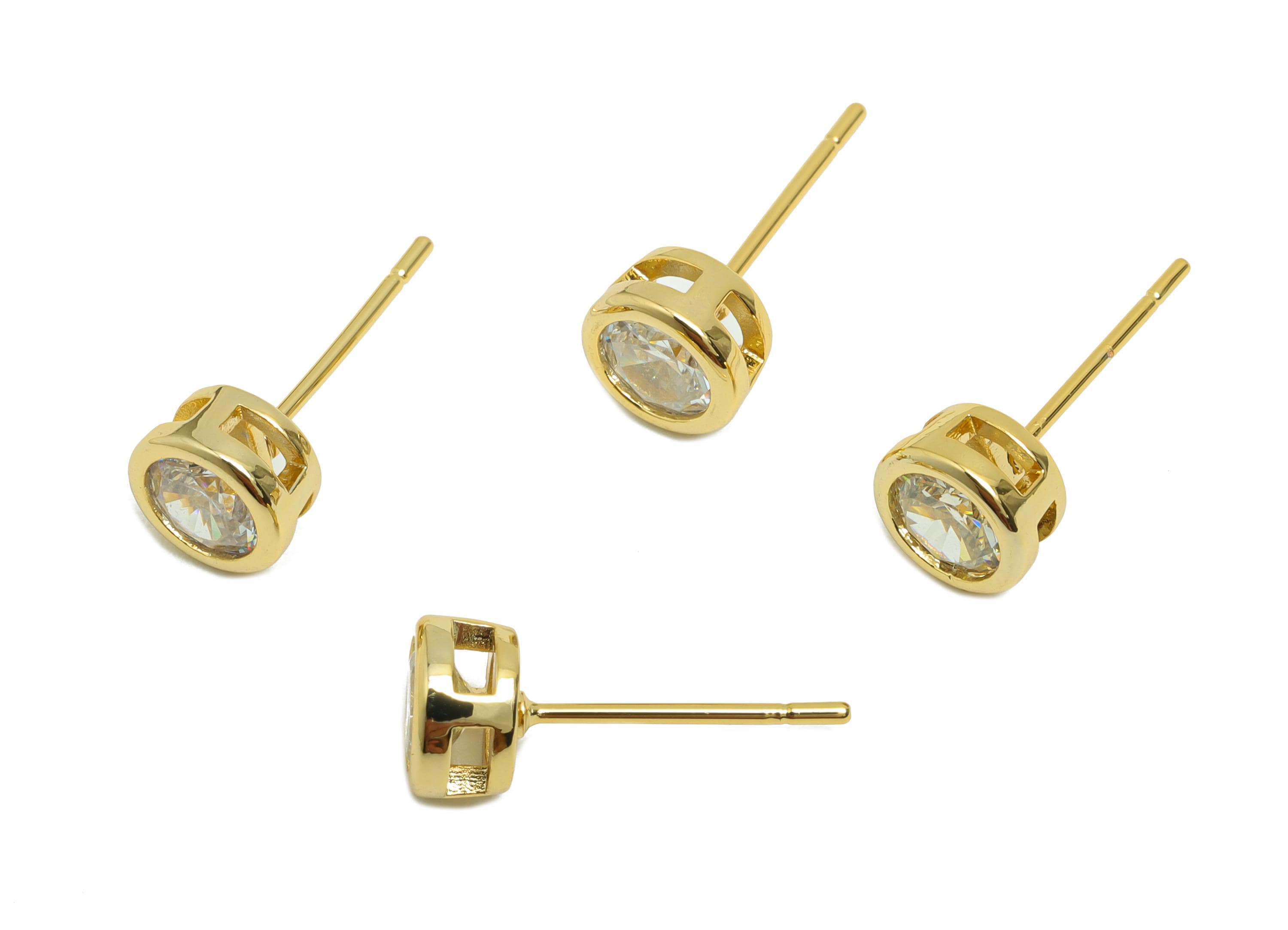 Brass CZ Earring Post - Brass White (cz-21) Earring Stud - Zircon Earring Post - Gold Jewelry - 18K Real Gold Plated - 15.6x6x4mm - RGP8396M - DOMEDBAZAAR