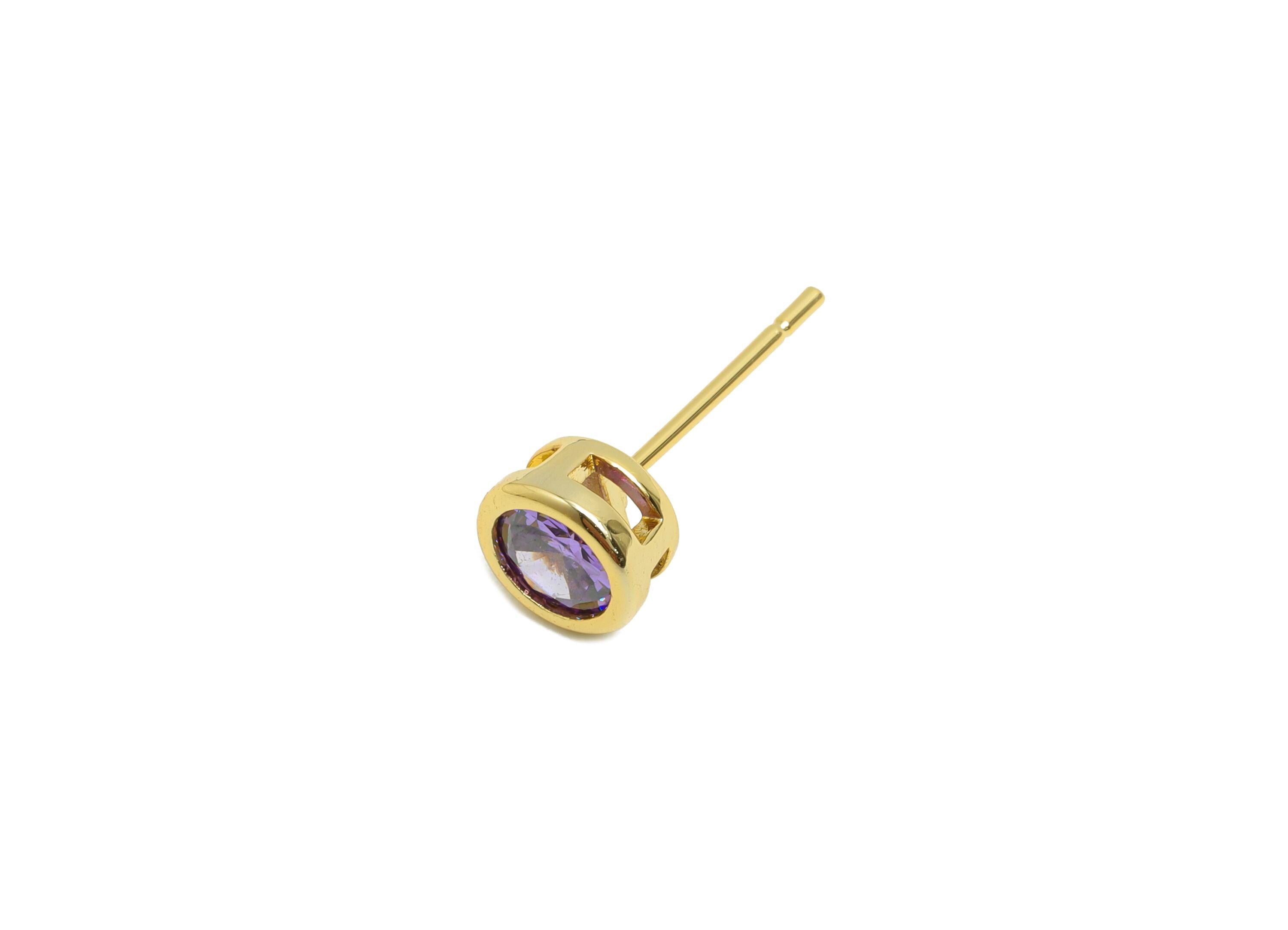 Brass Earring Post - Brass Deep Violet (CZ-08) Earring Stud - Zircon Earring Post - Gold Jewelry - 18K Real Gold Plated - 15x6x4mm -RGP8396U - DOMEDBAZAAR