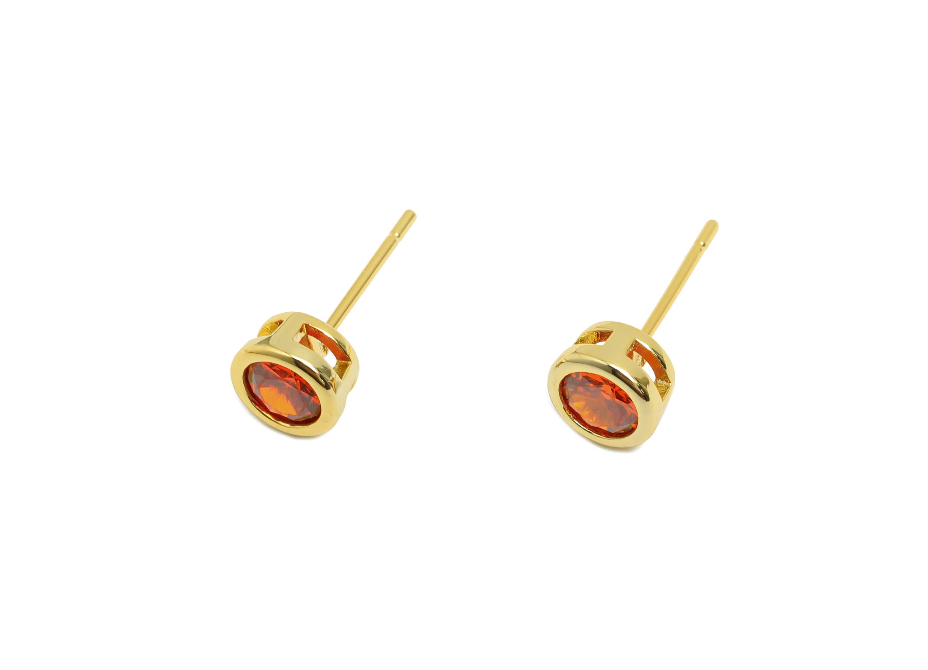 Brass CZ Earring Post - Brass Light Orange Earring Stud - Zircon Earring Post - Gold Jewelry - 18K Real Gold Plated - 15.6x6x4mm - RGP8396T - DOMEDBAZAAR