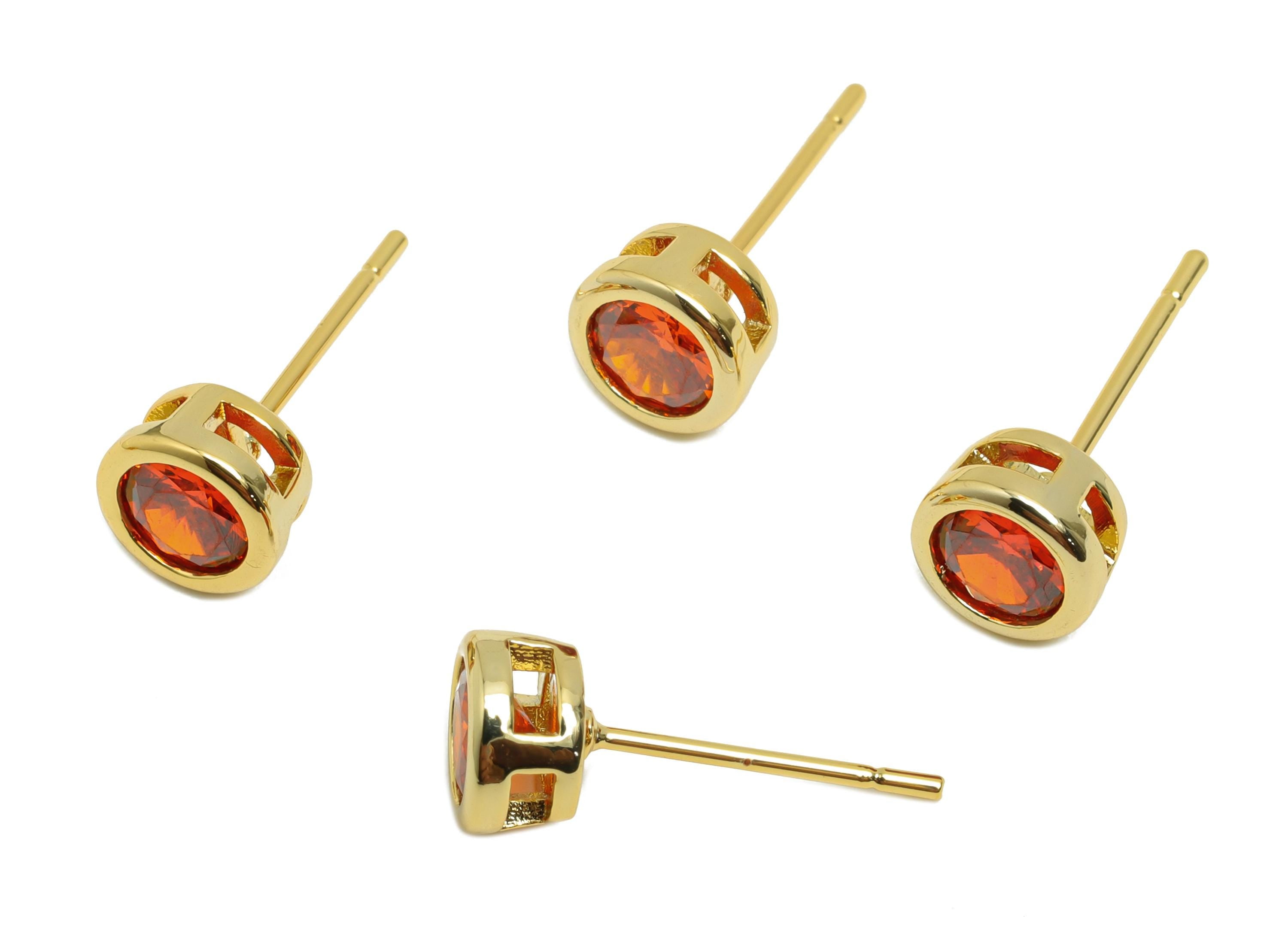 Brass CZ Earring Post - Brass Light Orange Earring Stud - Zircon Earring Post - Gold Jewelry - 18K Real Gold Plated - 15.6x6x4mm - RGP8396T - DOMEDBAZAAR