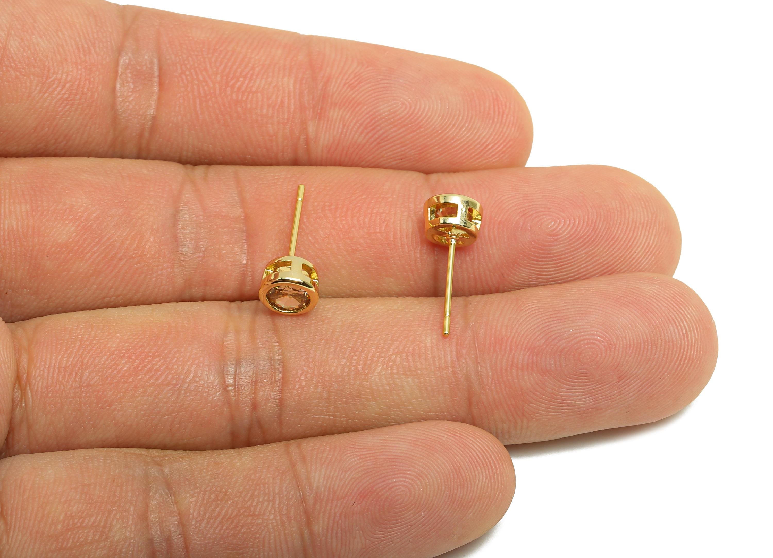 Brass CZ Earring Post - Brass Light Champagne Earring Stud - Zircon Earring Post - Gold Jewelry - 18K Real Gold Plated - 15x6x4mm - RGP8396S - DOMEDBAZAAR