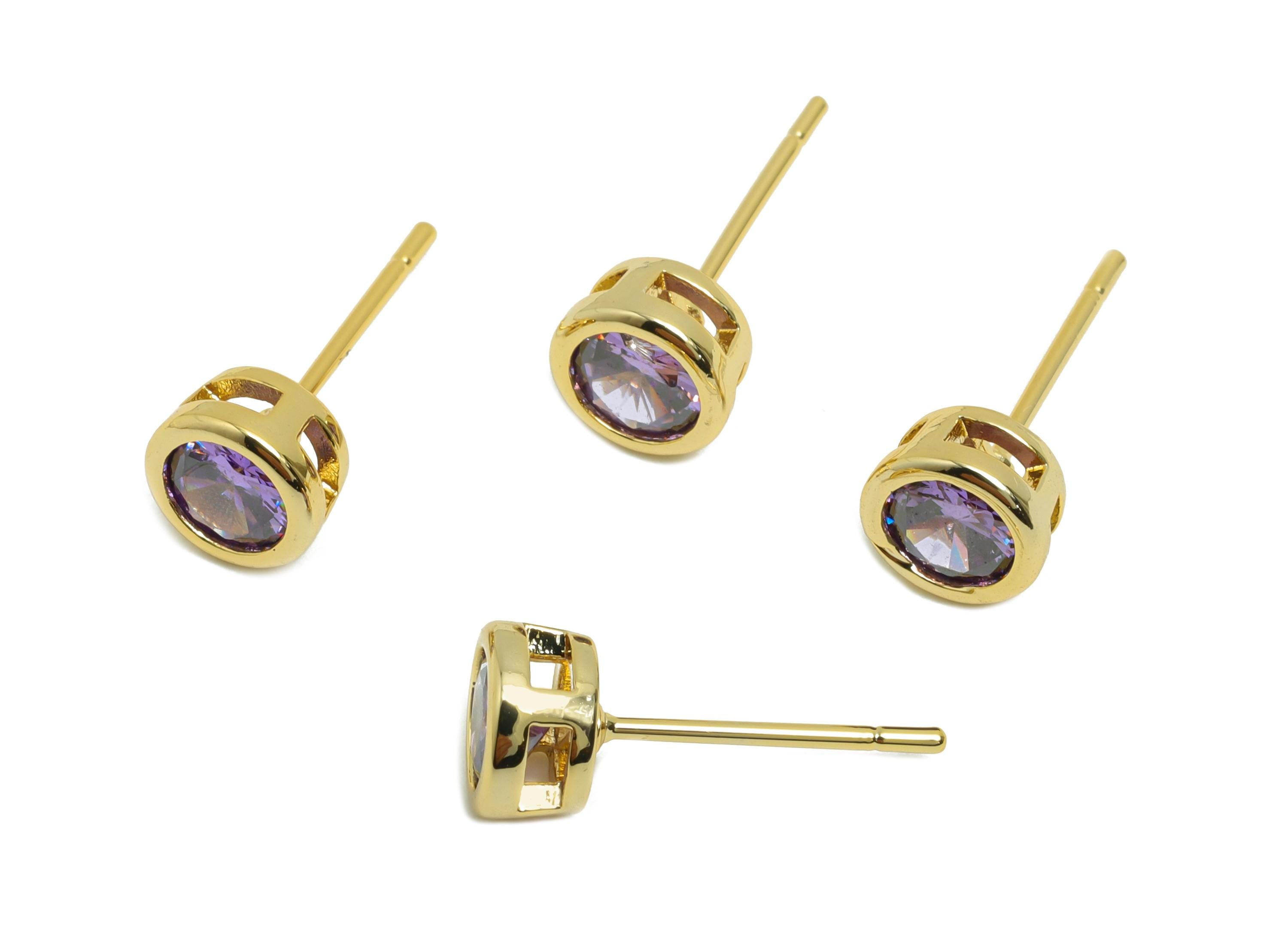Brass CZ Earring Post - Brass Light Amethyst Earring Stud - Zircon Earring Post - Gold Jewelry - 18K Real Gold Plated - 15.6x6x4mm -RGP8396C - DOMEDBAZAAR