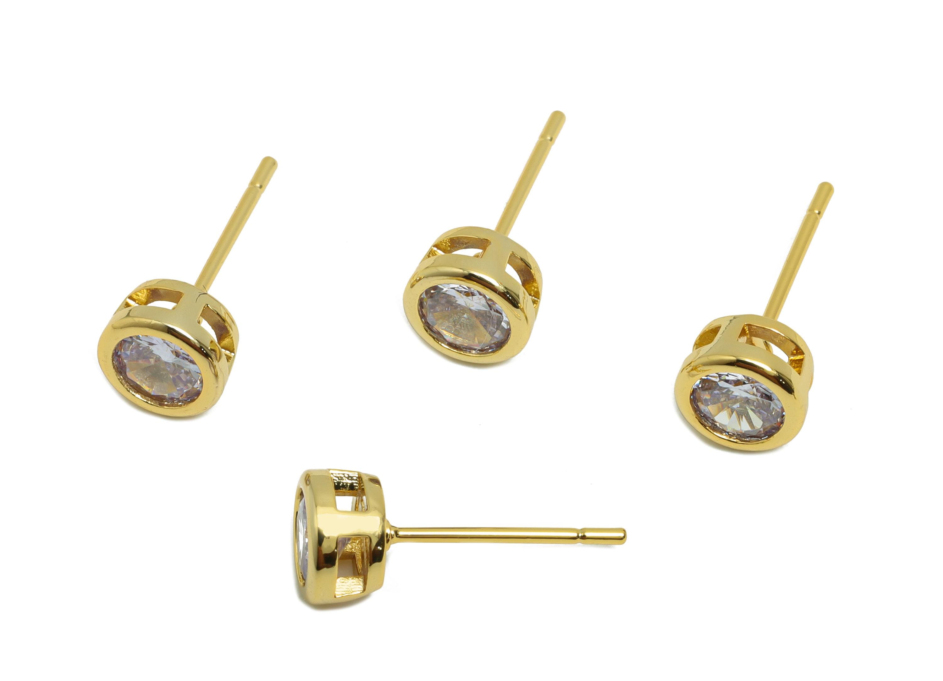 Brass CZ Earring Post - Brass Amethyst Earring Stud - Zircon Earring Post - Gold Jewelry - 18K Real Gold Plated - 15.6x6x4mm -RGP8396Z - DOMEDBAZAAR