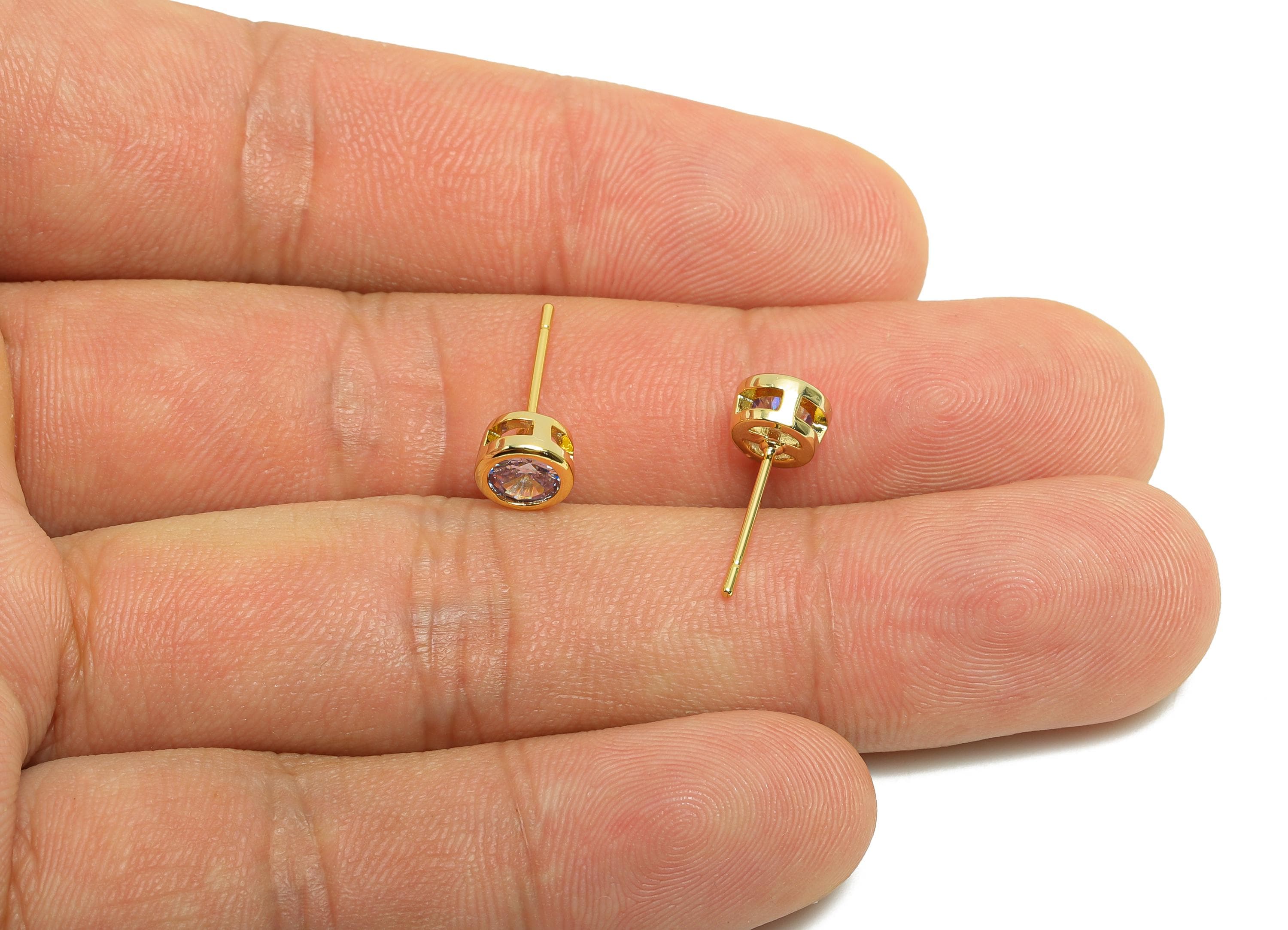 Brass CZ Earring Post - Brass Amethyst Earring Stud - Zircon Earring Post - Gold Jewelry - 18K Real Gold Plated - 15.6x6x4mm -RGP8396Z - DOMEDBAZAAR