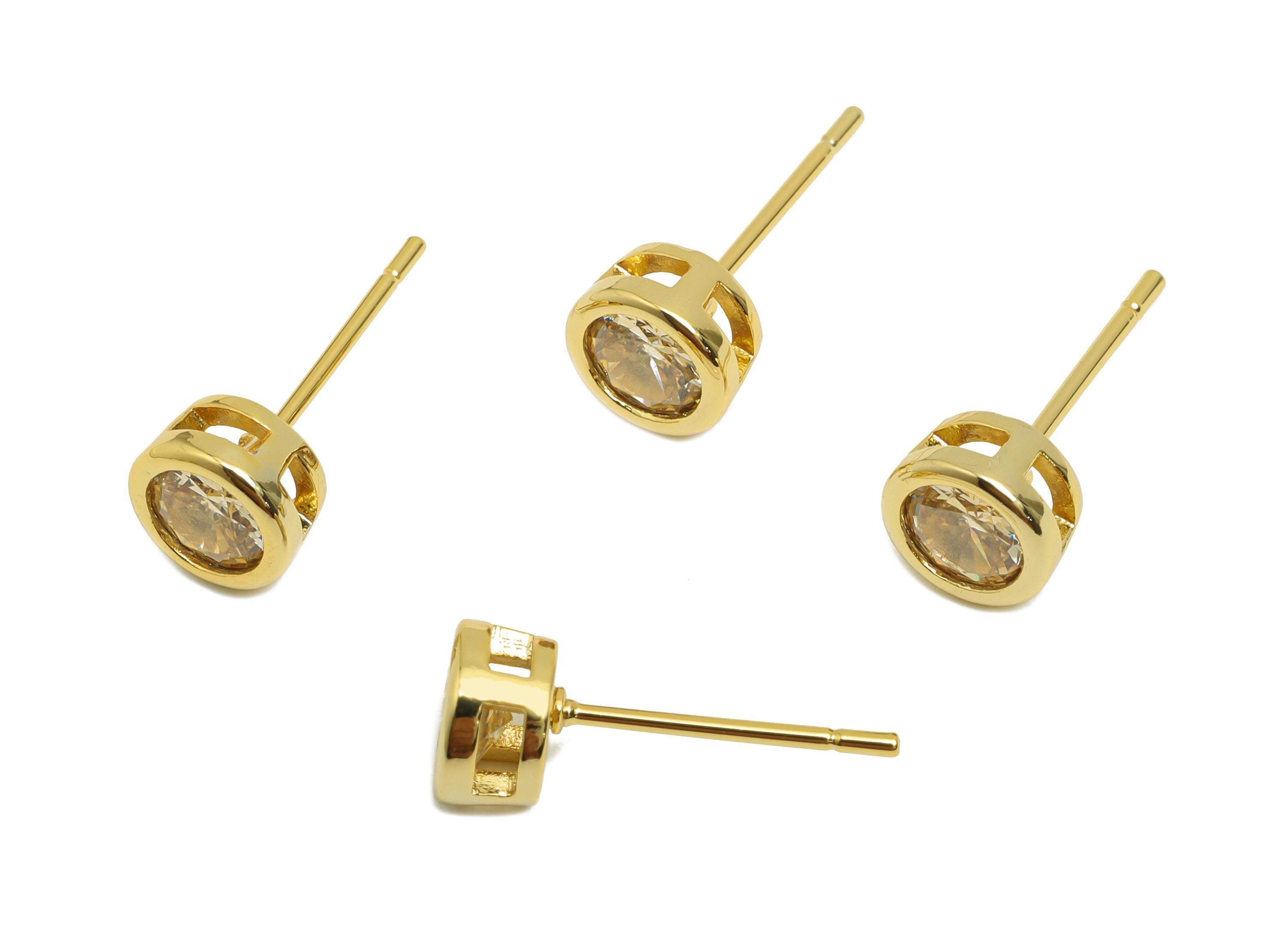 Brass CZ Earring Post - Brass Champagne Earring Stud - Zircon Earring Post - Gold Jewelry - 18K Real Gold Plated - 15.6x6x4mm - RGP8396P - DOMEDBAZAAR
