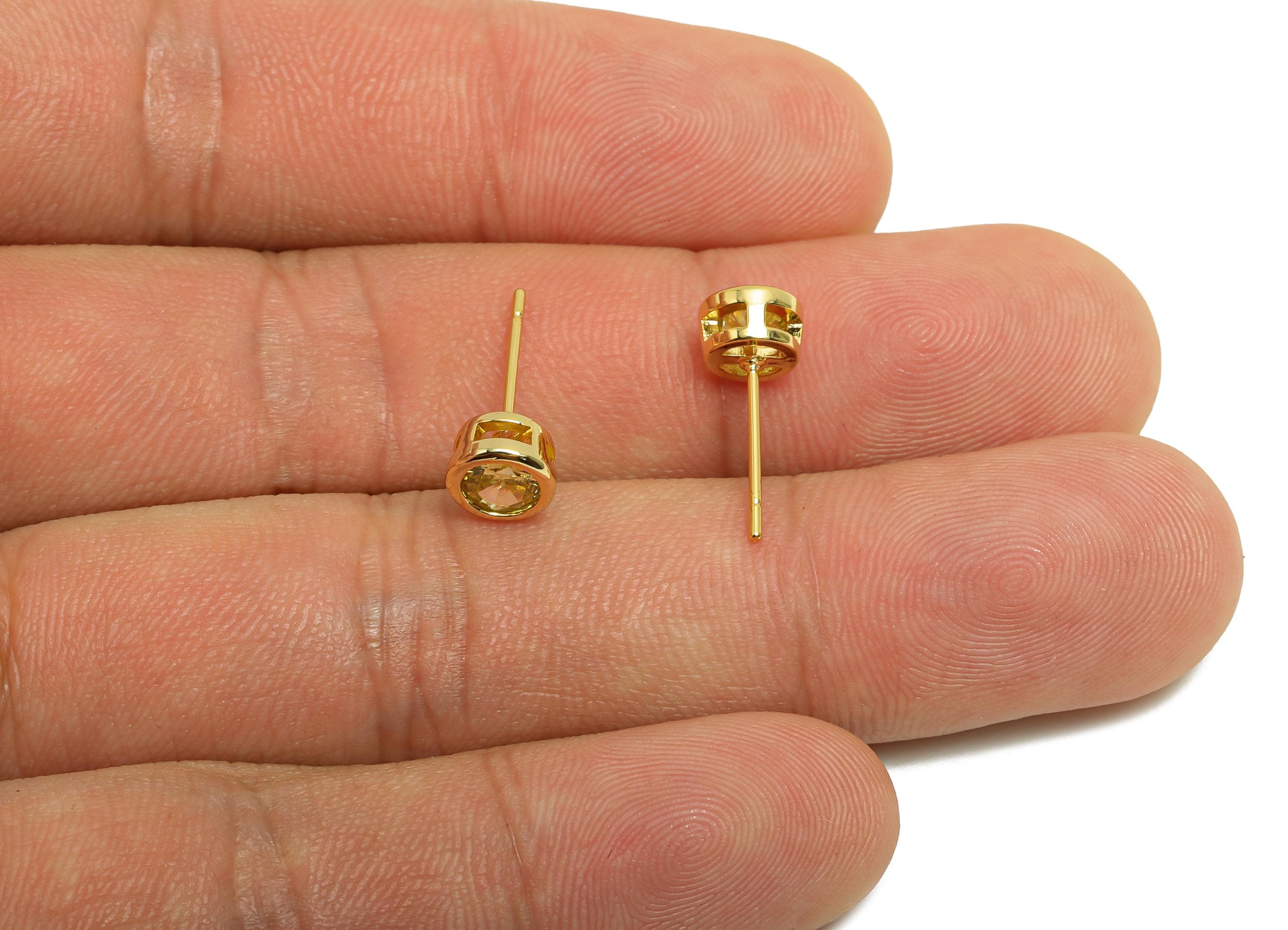 Brass CZ Earring Post - Brass Yellow (CZ-04) Earring Stud - Zircon Earring Post - Gold Jewelry - 18K Real Gold Plated - 15x6x4mm - RGP8396G - DOMEDBAZAAR