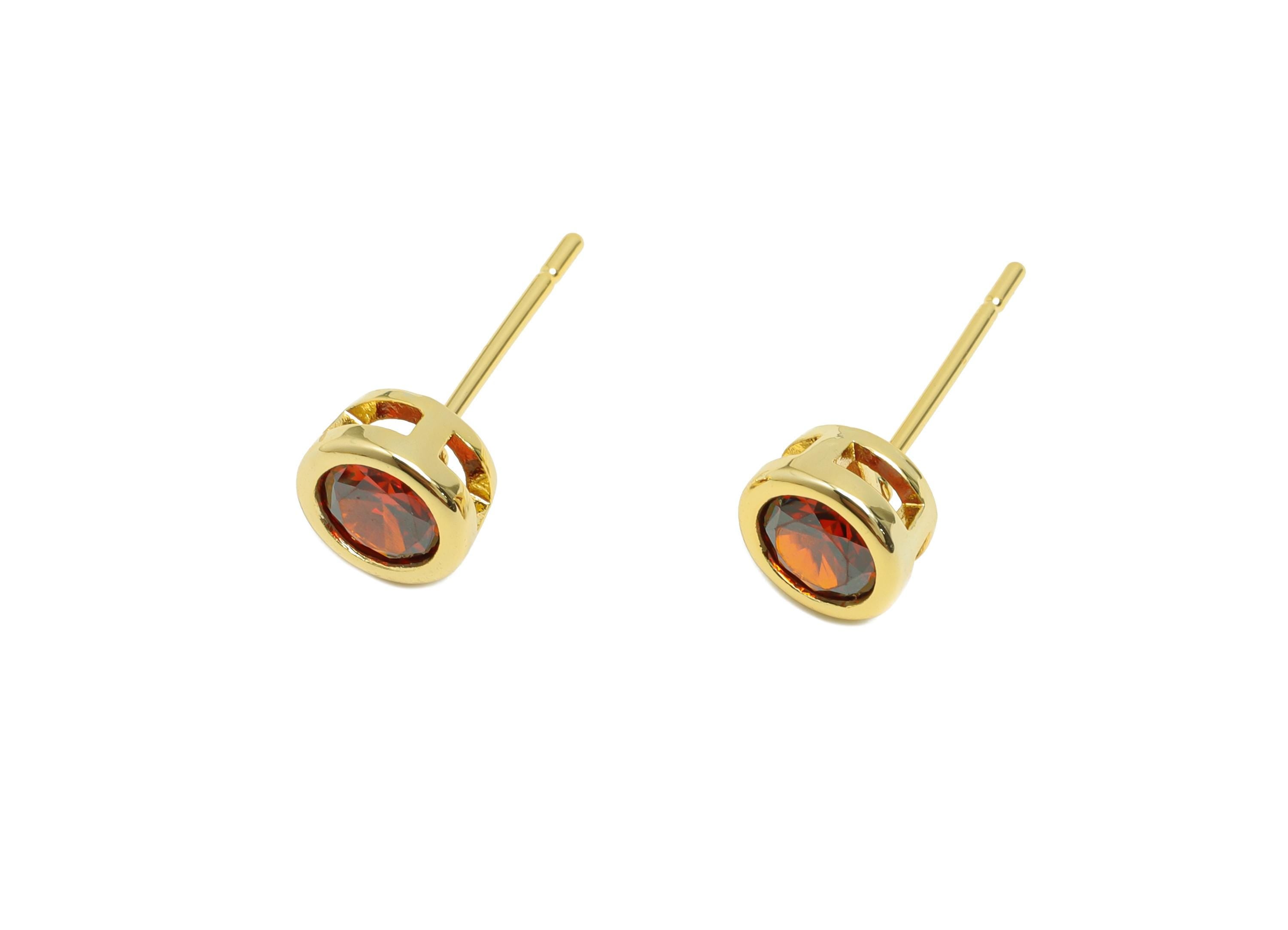 Brass CZ Earring Post - Brass Deep Garnet Earring Stud - Zircon Earring Post - Gold Jewelry - 18K Real Gold Plated - 15x6x4mm - RGP8396D - DOMEDBAZAAR