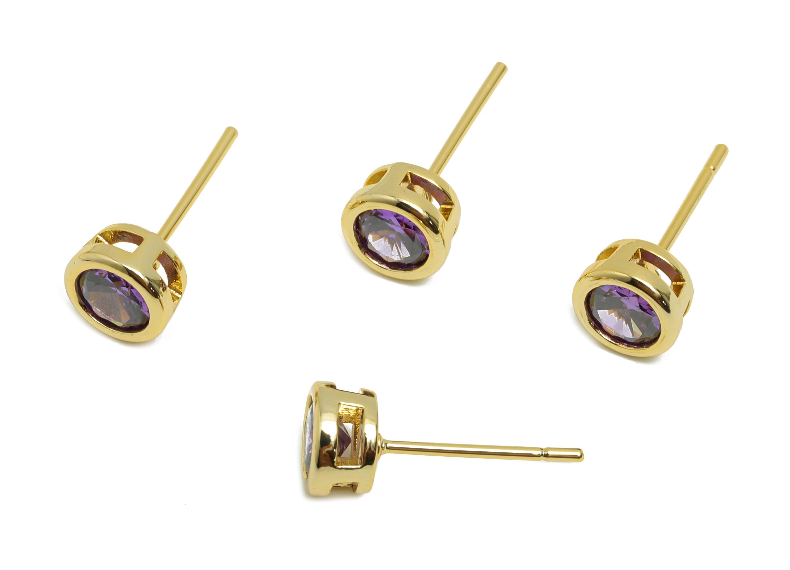 Brass CZ Earring Post - Brass Deep Amethyst Earring Stud - Zircon Earring Post - Gold Jewelry - 18K Real Gold Plated - 15x6x4mm - RGP8396K - DOMEDBAZAAR