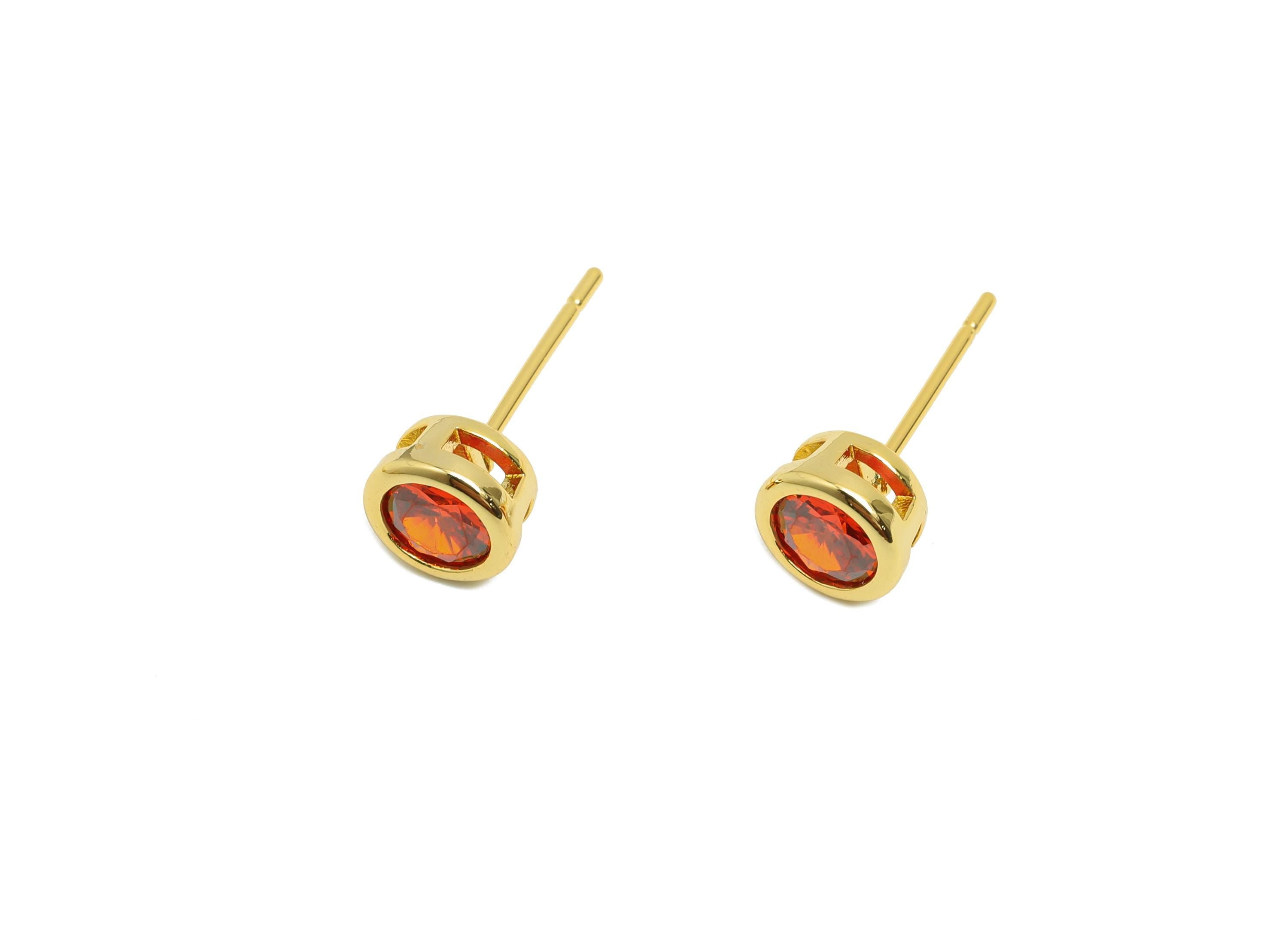 Brass CZ Earring Post - Brass Orange (CZ-11) Earring Stud - Zircon Earring Post - Gold Jewelry - 18K Real Gold Plated - 15x6x4mm - RGP8396R - DOMEDBAZAAR